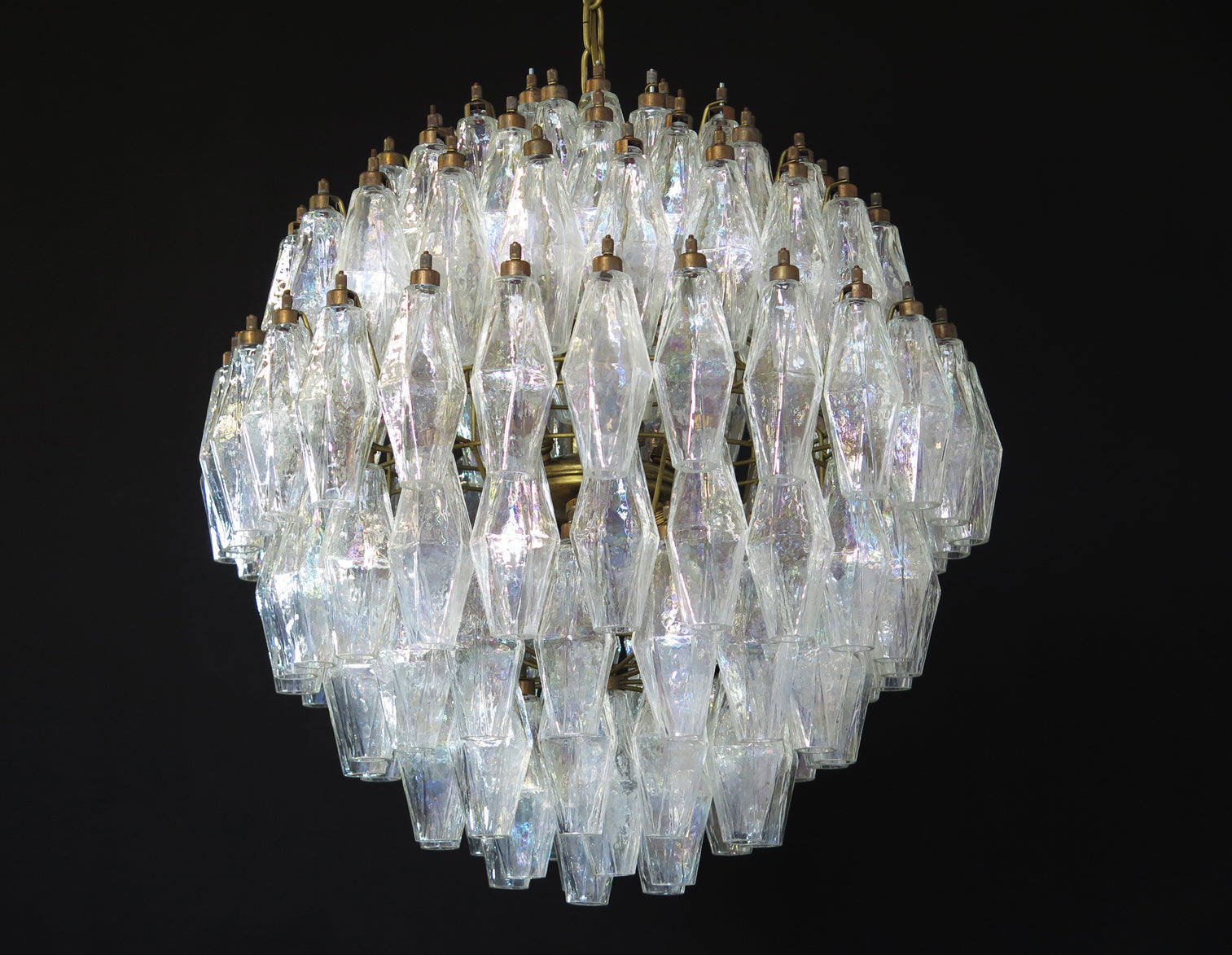 Mid-Century Murano Chandelier | Punto di Luce |  140 Iris Clear Poliedri Glass