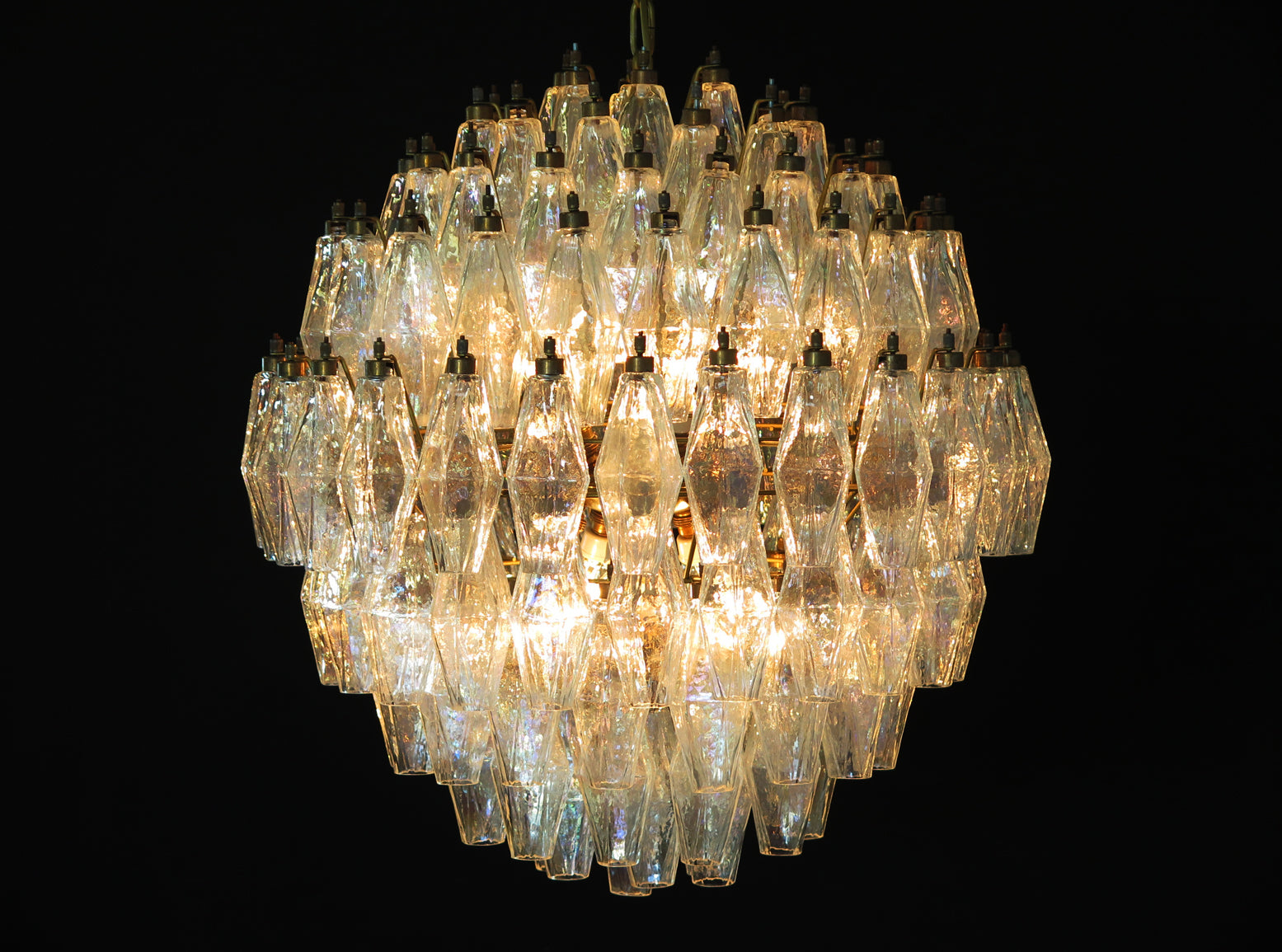 Mid-Century Murano Chandelier | Punto di Luce |  140 Iris Clear Poliedri Glass