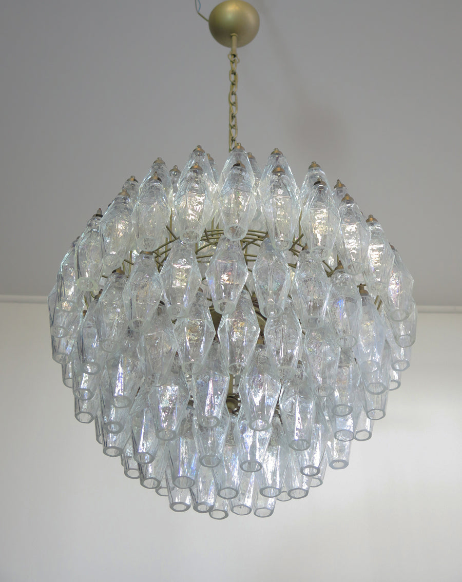 Mid-Century Murano Chandelier | Punto di Luce |  140 Iris Clear Poliedri Glass