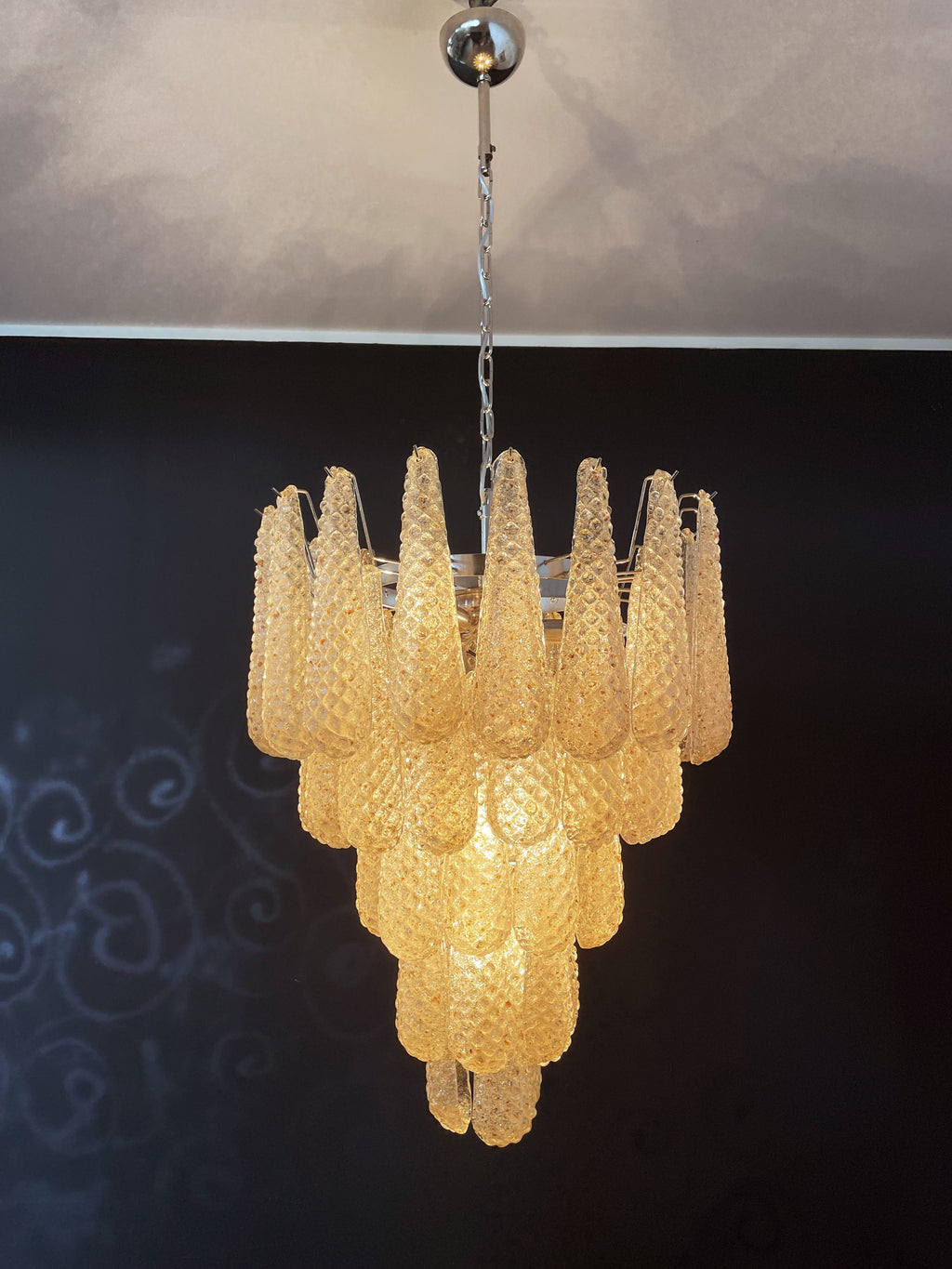 Mid-Century Murano Chandelier | Punto di Luce |  52 Yellow Drop Glasses