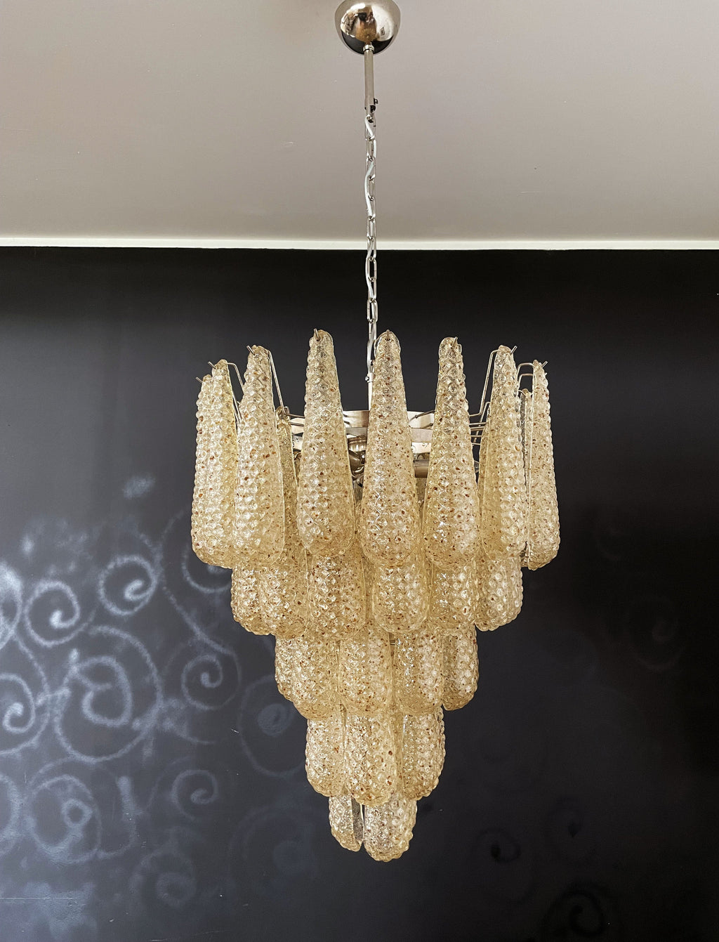 Mid-Century Murano Chandelier | Punto di Luce |  52 Yellow Drop Glasses