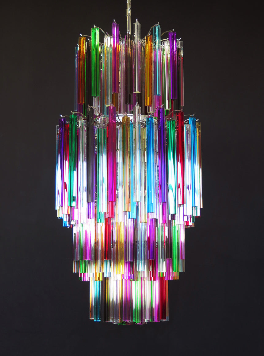 Mid-Century Murano Chandelier | Punto di Luce |  242 Multicolored Prism Glasses