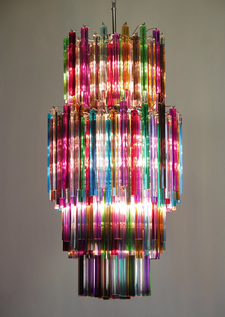 Mid-Century Murano Chandelier | Punto di Luce |  242 Multicolored Prism Glasses