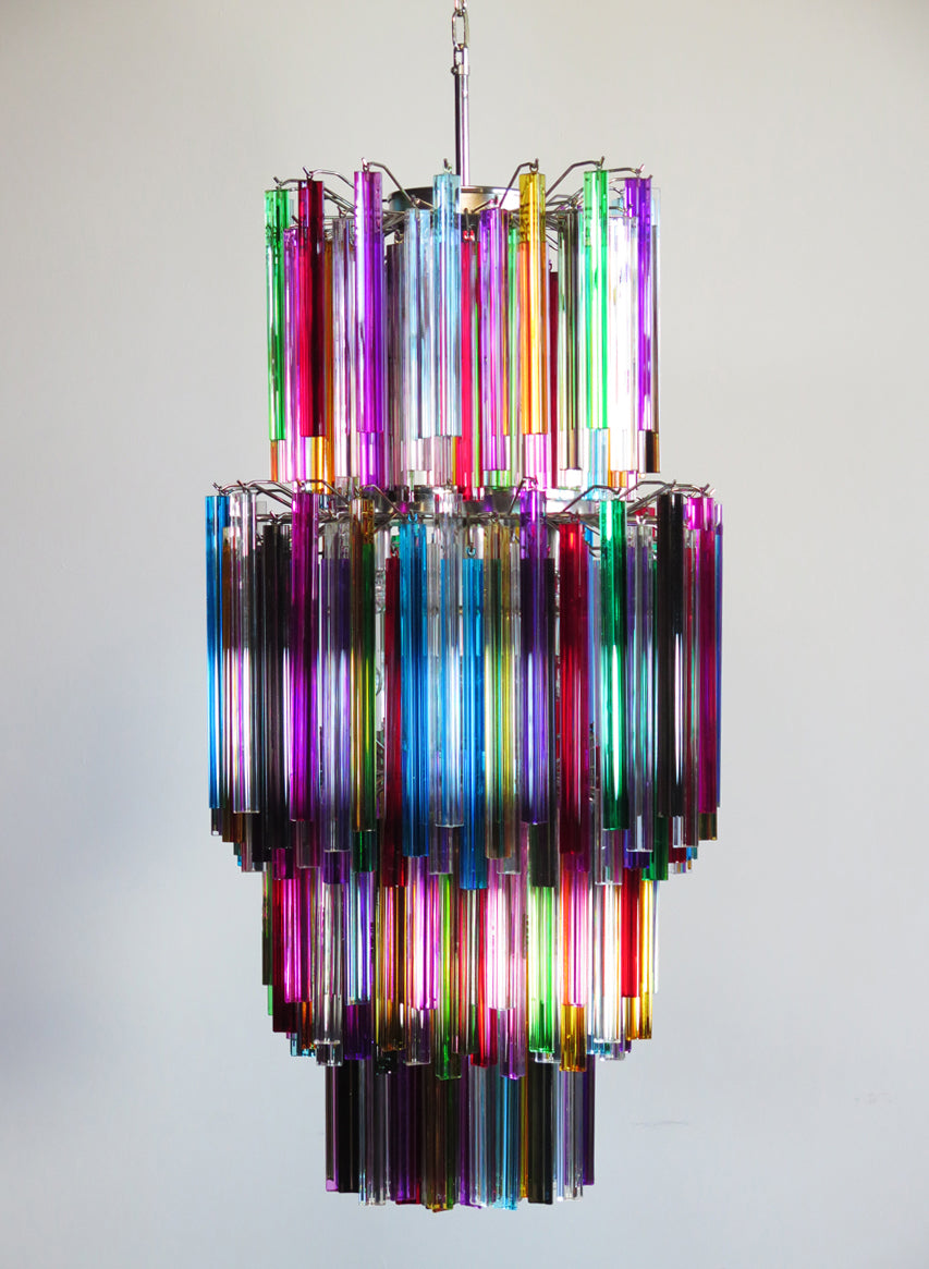 Mid-Century Murano Chandelier | Punto di Luce |  242 Multicolored Prism Glasses