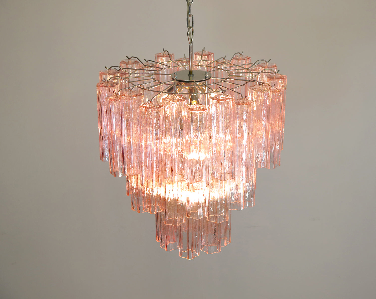 Mid-Century Murano Chandelier | Punto di Luce |  48 Pink Glass Tubes