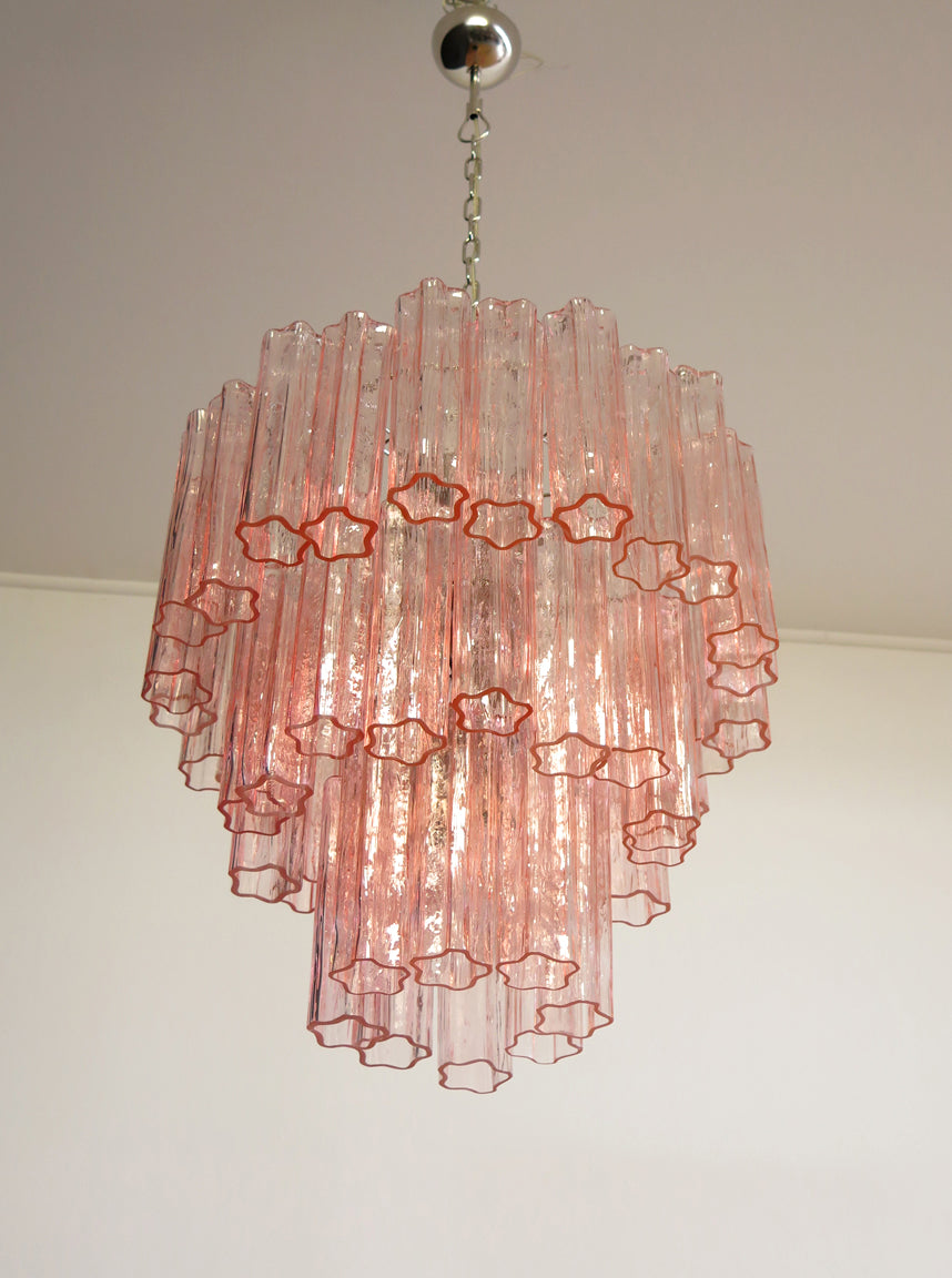 Mid-Century Murano Chandelier | Punto di Luce |  48 Pink Glass Tubes