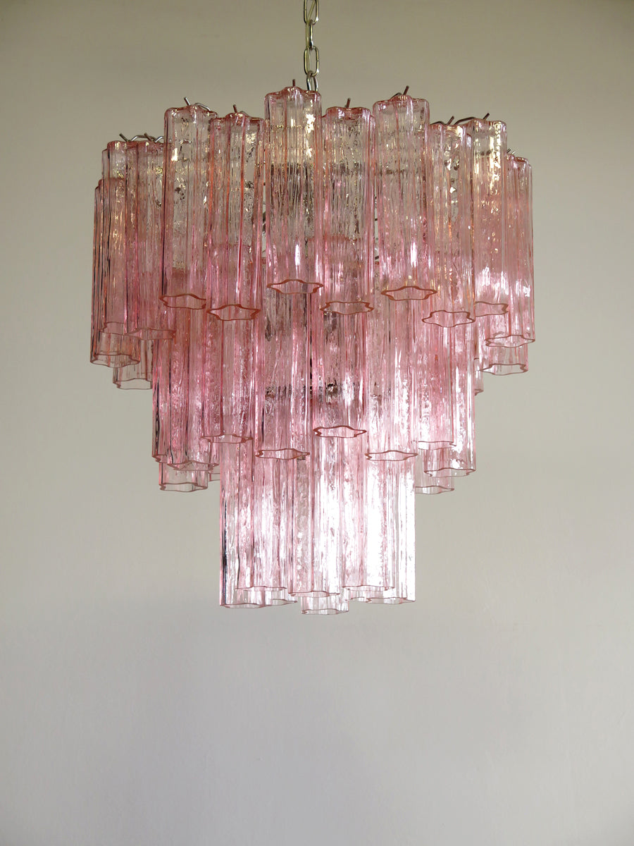 Mid-Century Murano Chandelier | Punto di Luce |  48 Pink Glass Tubes