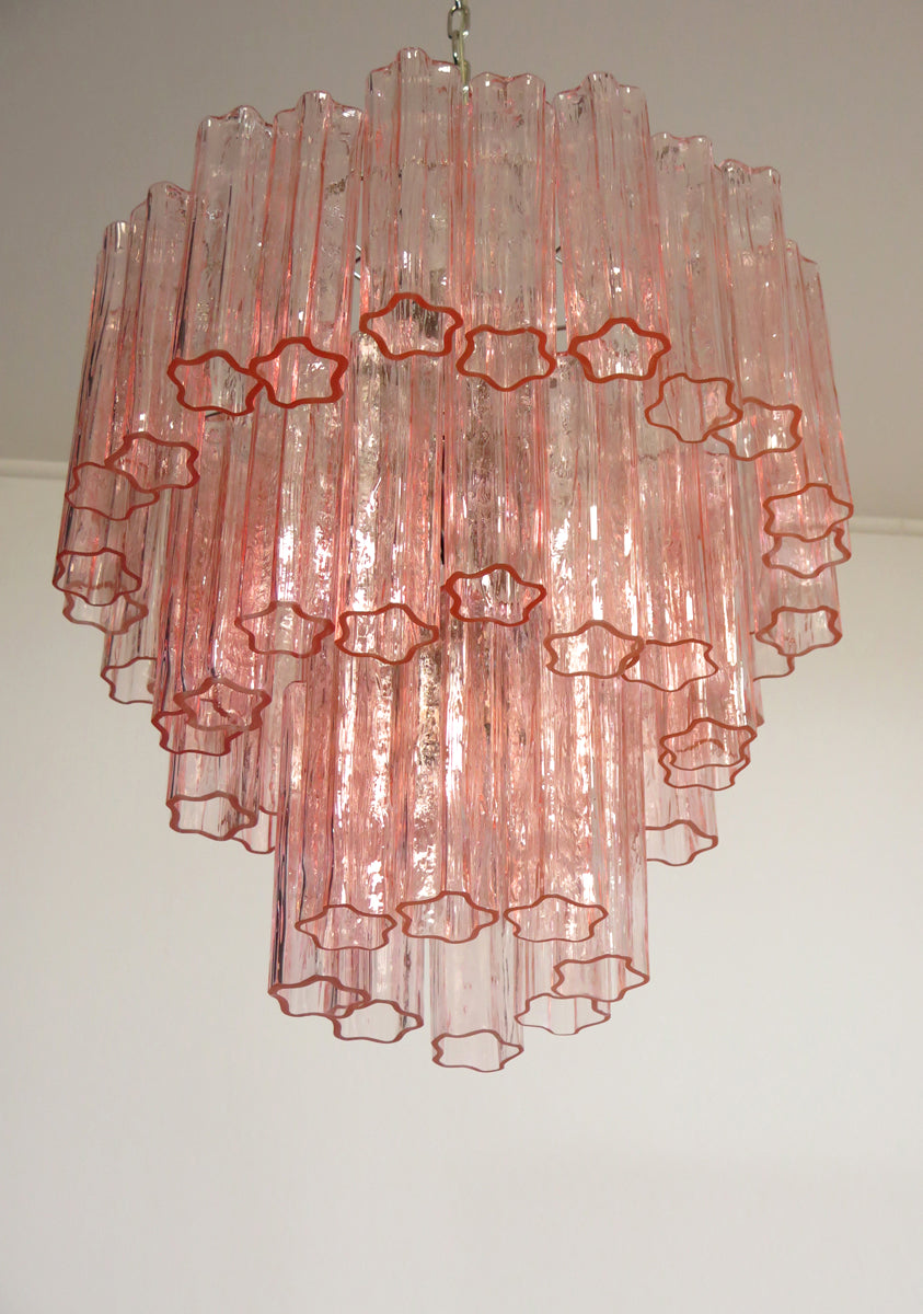 Mid-Century Murano Chandelier | Punto di Luce |  48 Pink Glass Tubes