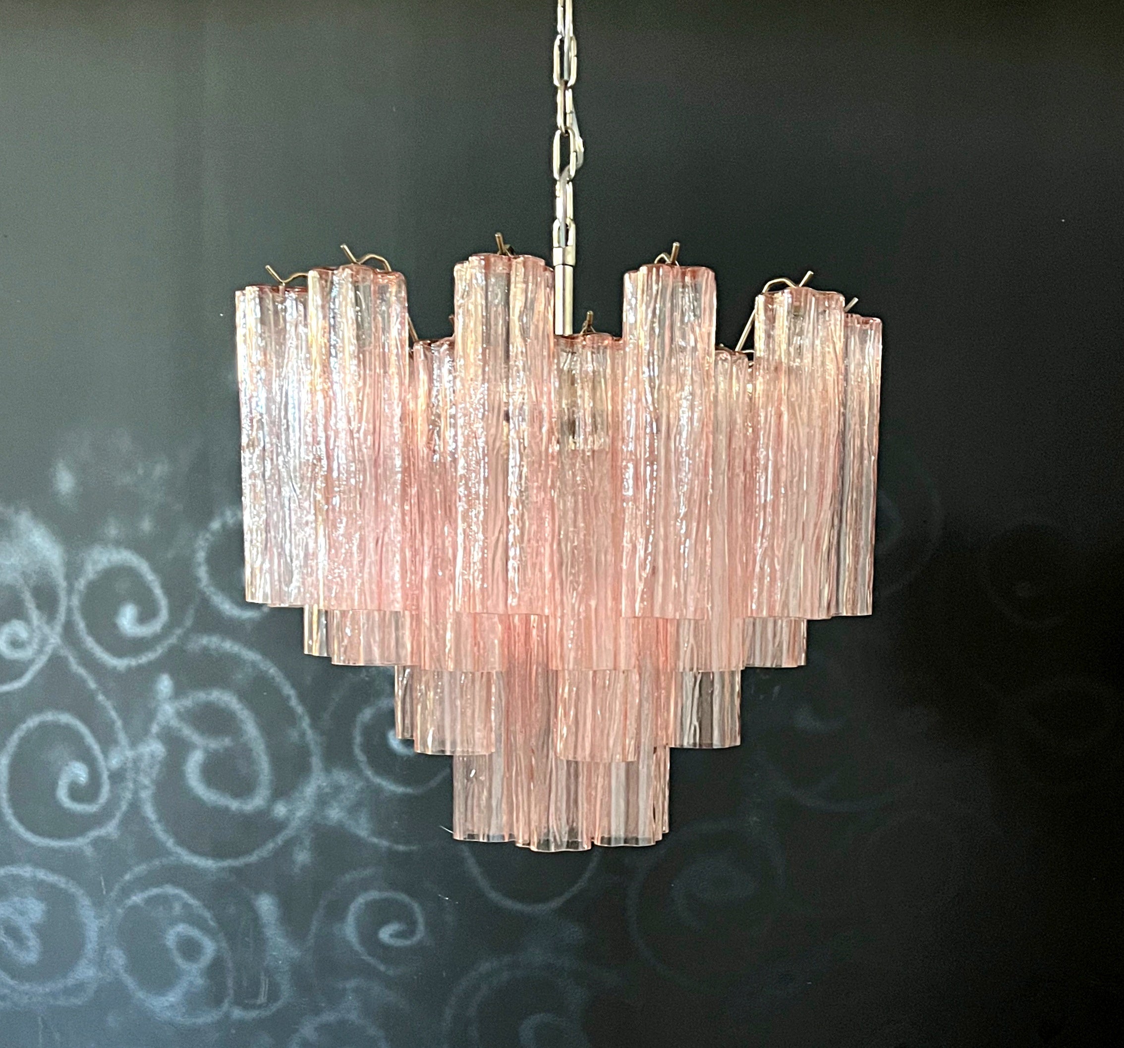 Mid-Century Murano Chandelier | Punto di Luce |  36 Pink Glass Tubes