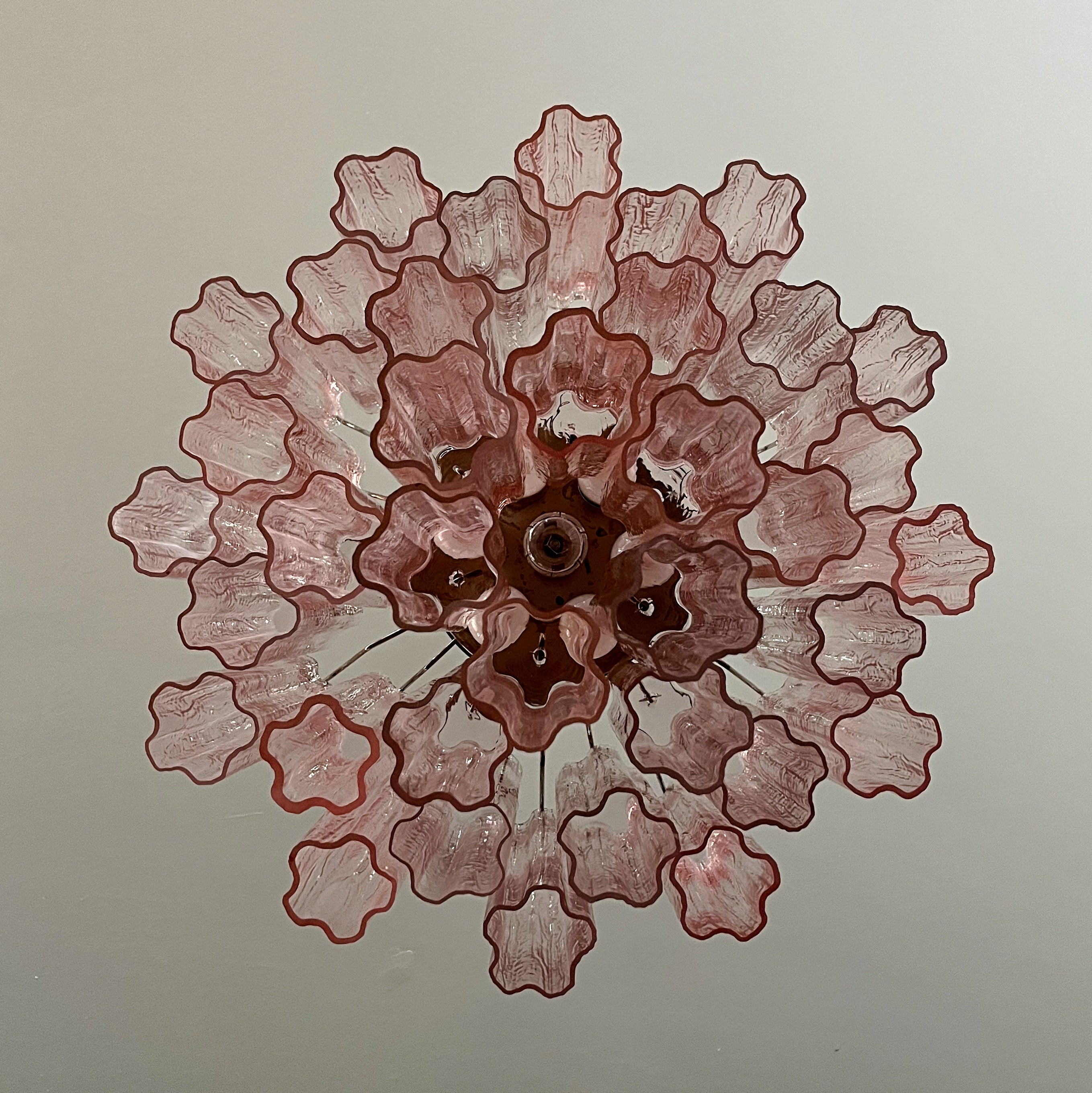 Mid-Century Murano Chandelier | Punto di Luce |  36 Pink Glass Tubes