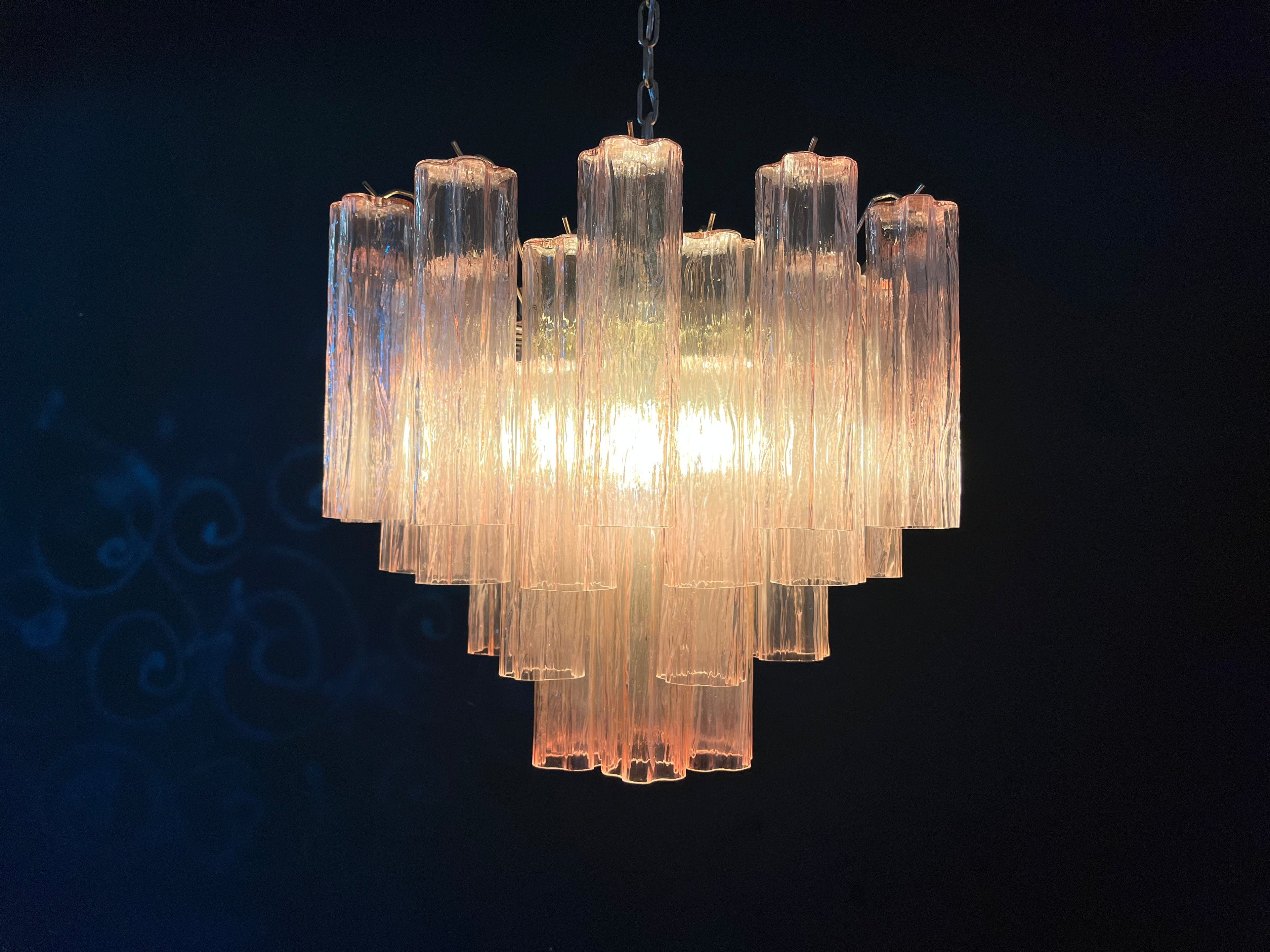 Mid-Century Murano Chandelier | Punto di Luce |  36 Pink Glass Tubes