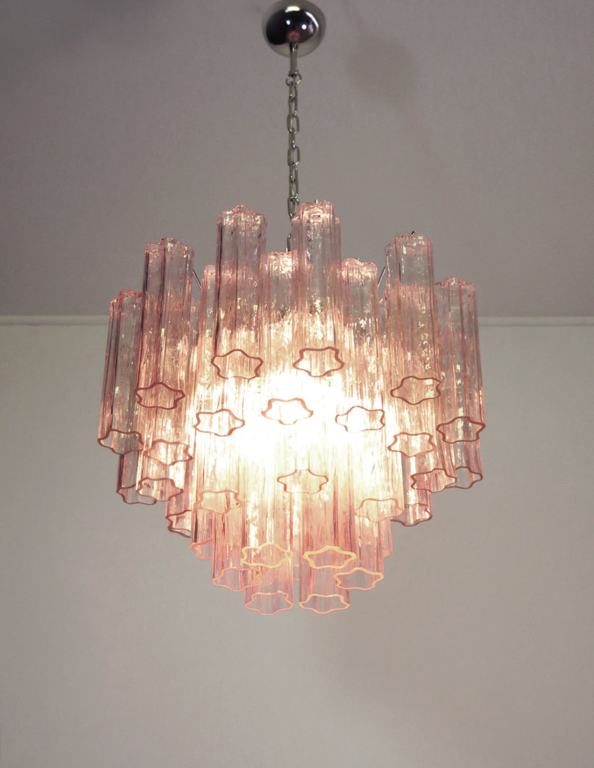 Mid-Century Murano Chandelier | Punto di Luce |  36 Pink Glass Tubes
