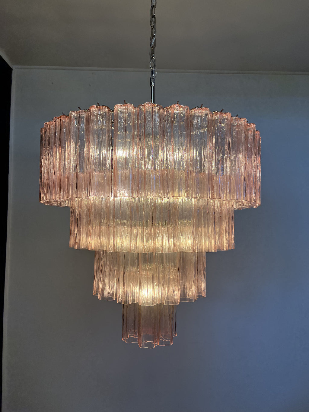 Mid-Century Murano Chandelier | Punto di Luce |  78 Pink Glass Tubes