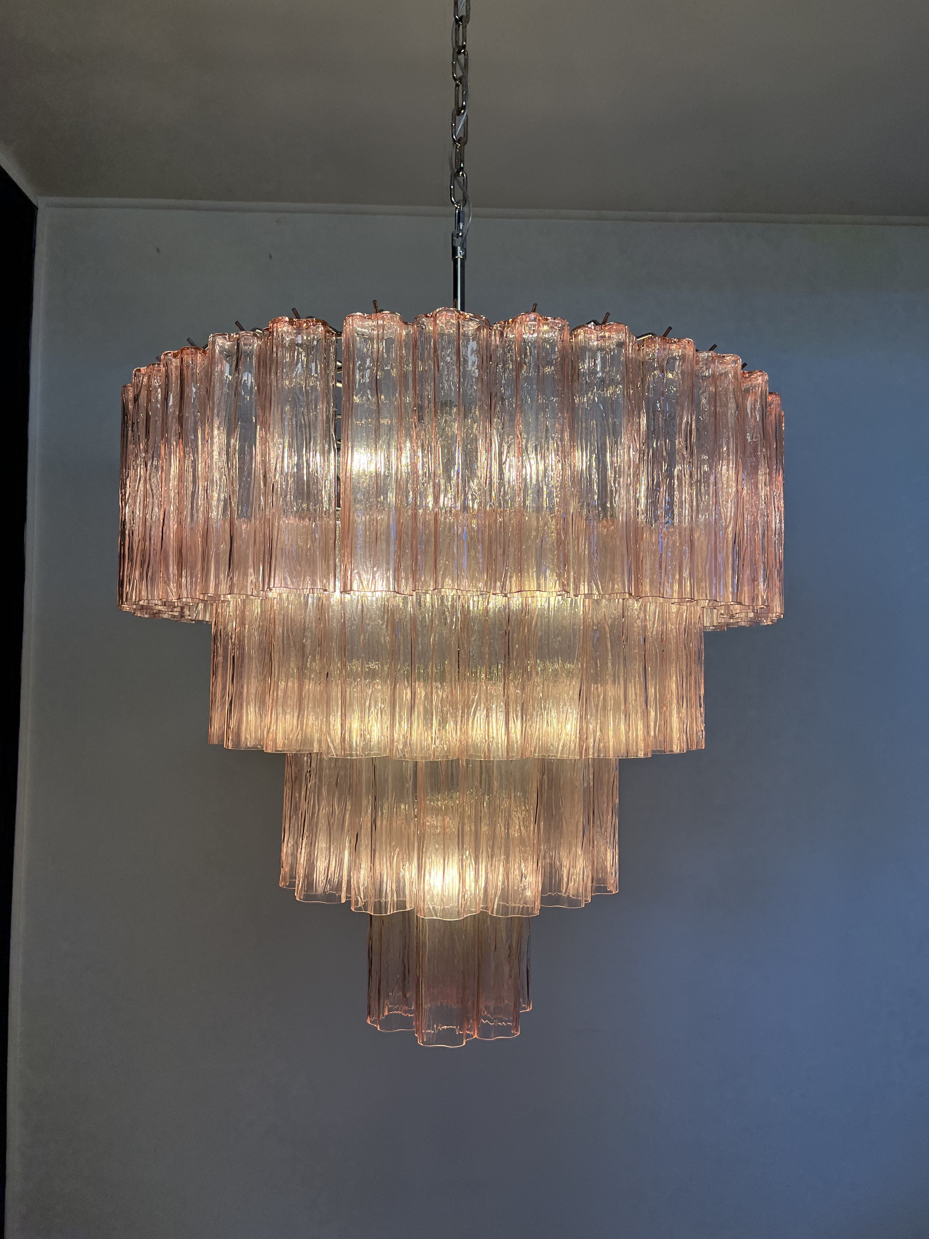 Mid-Century Murano Chandelier | Punto di Luce |  78 Pink Glass Tubes