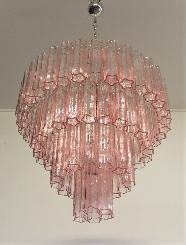Mid-Century Murano Chandelier | Punto di Luce |  78 Pink Glass Tubes