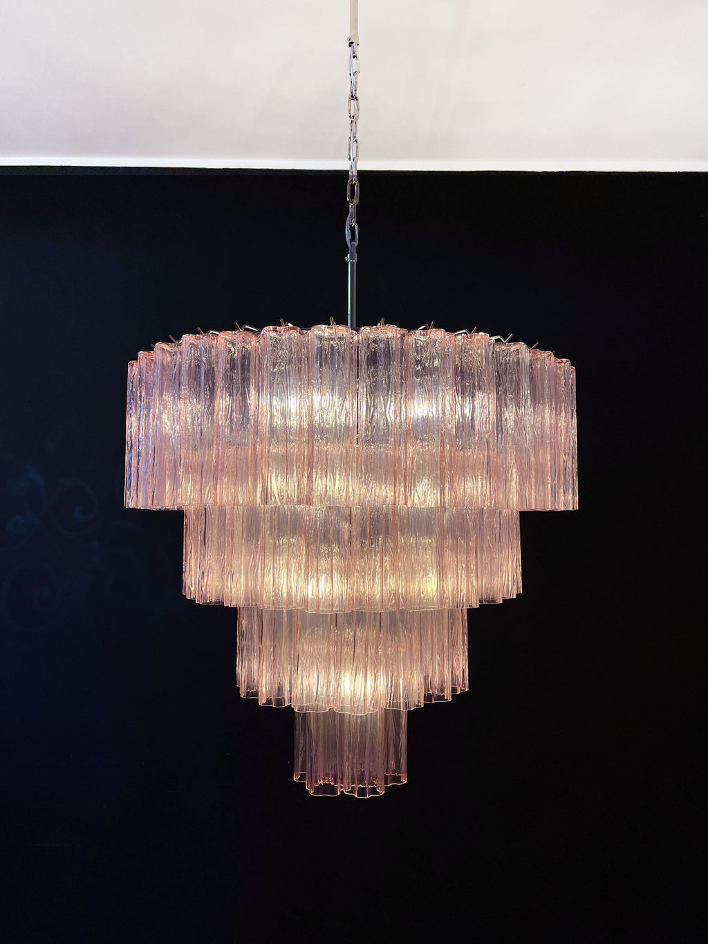 Mid-Century Murano Chandelier | Punto di Luce |  78 Pink Glass Tubes