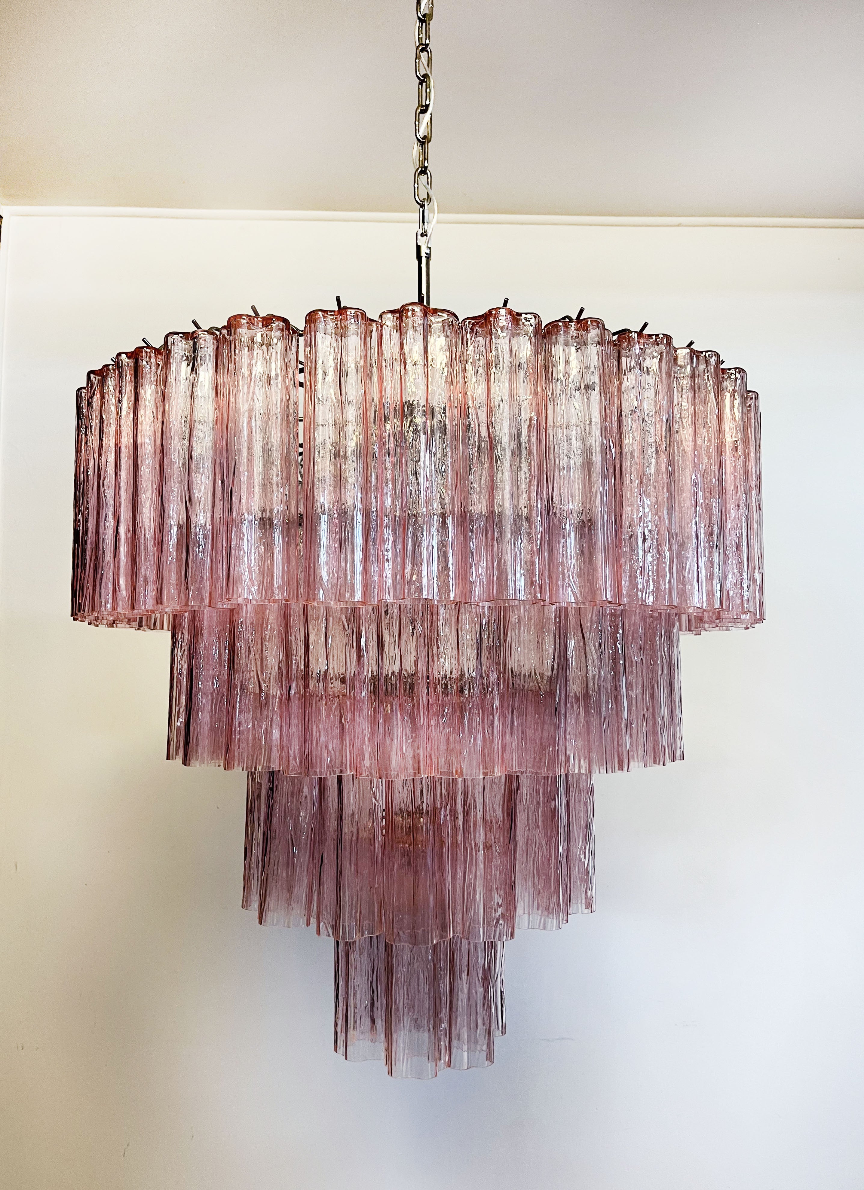 Mid-Century Murano Chandelier | Punto di Luce |  78 Pink Glass Tubes