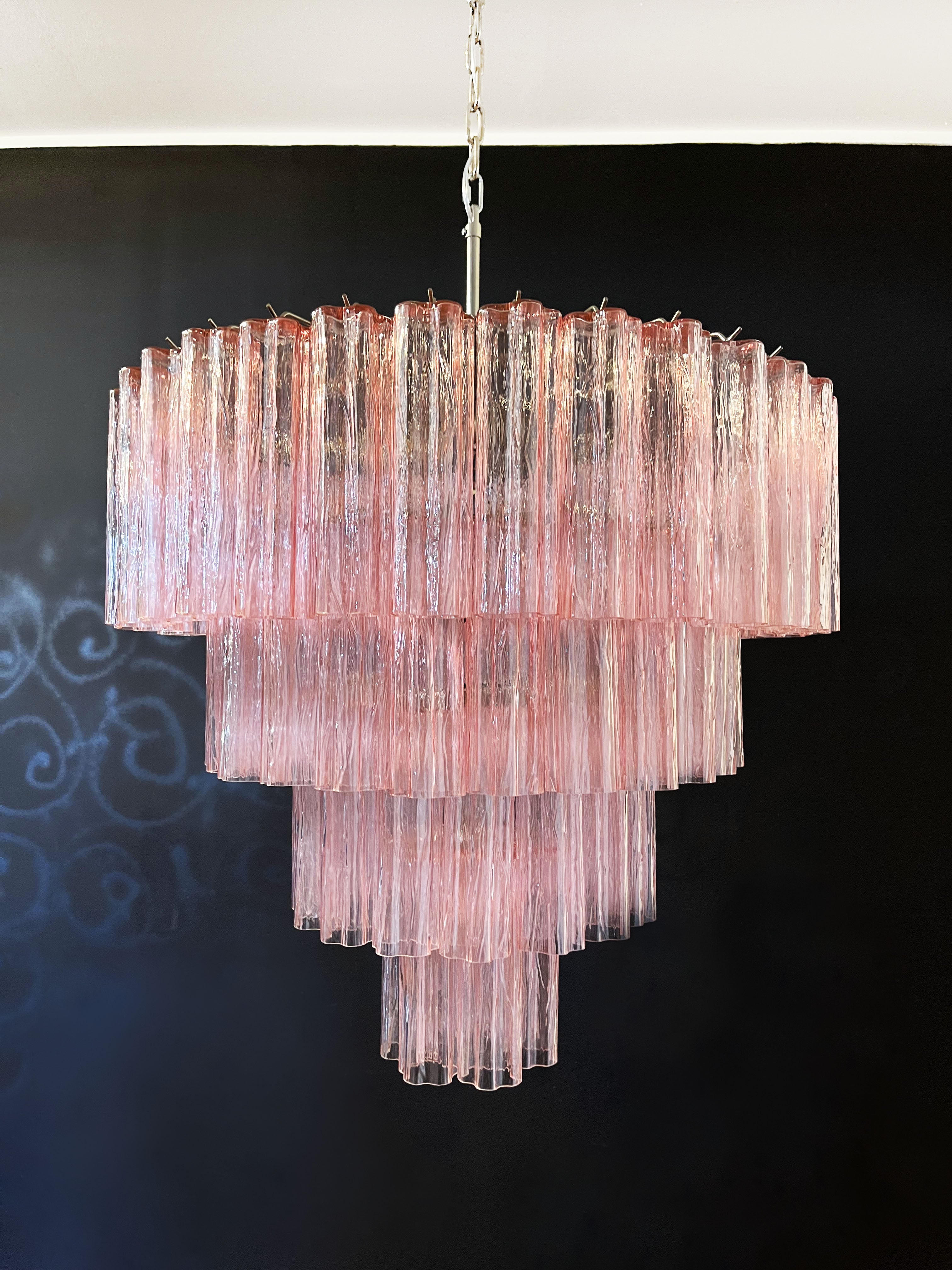 Mid-Century Murano Chandelier | Punto di Luce |  78 Pink Glass Tubes