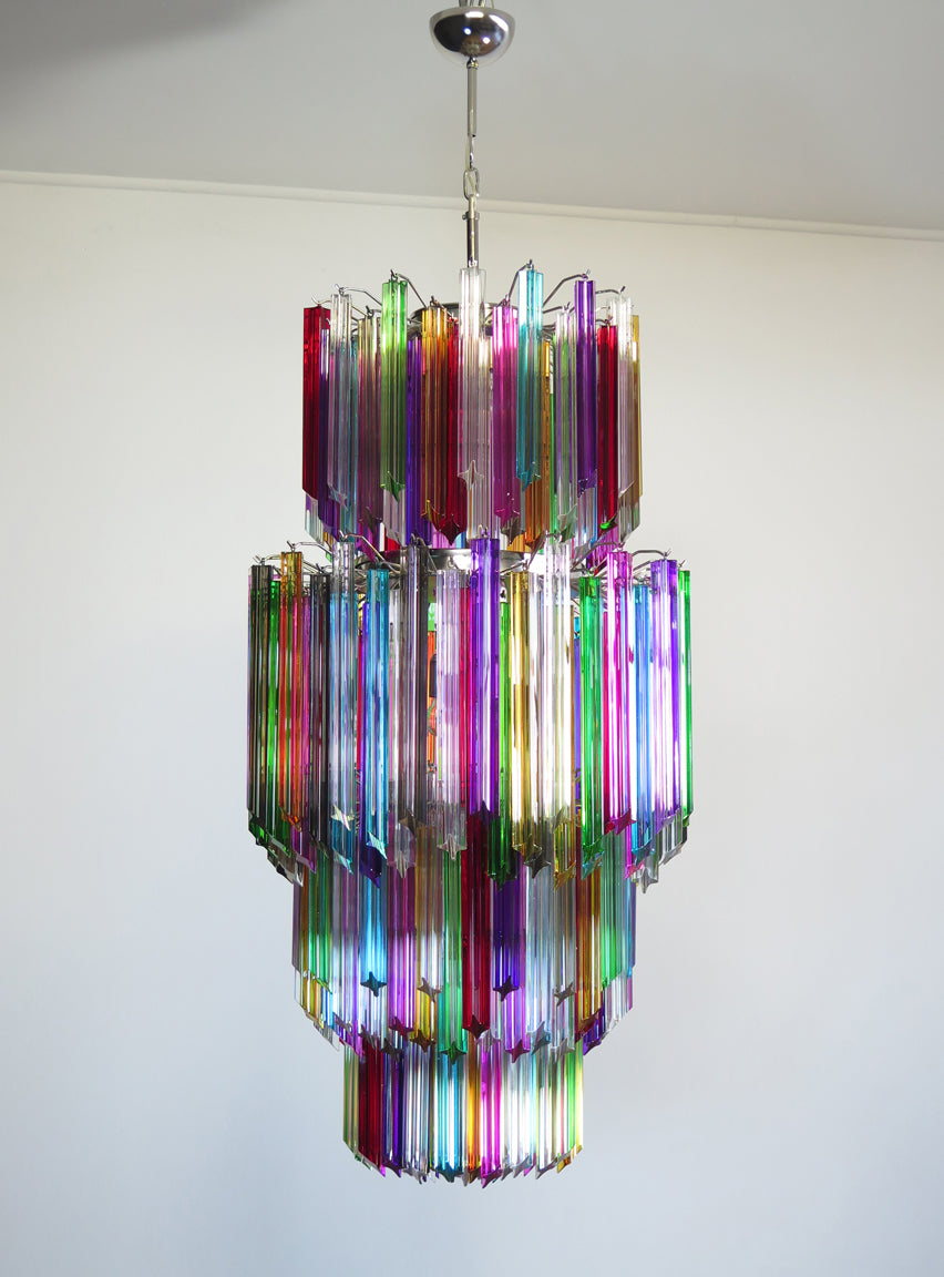 Mid-Century Murano Chandelier | Punto di Luce |  242 Multicolored Prism Glasses