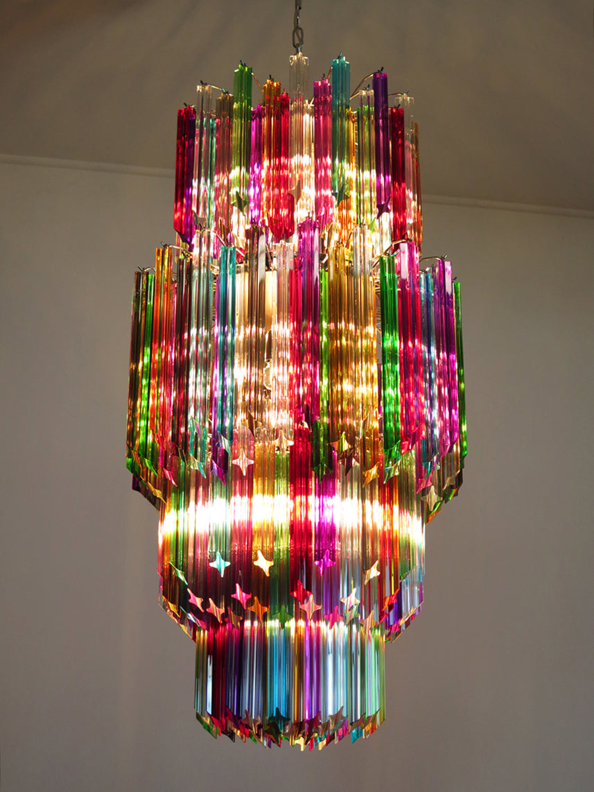 Mid-Century Murano Chandelier | Punto di Luce |  242 Multicolored Prism Glasses