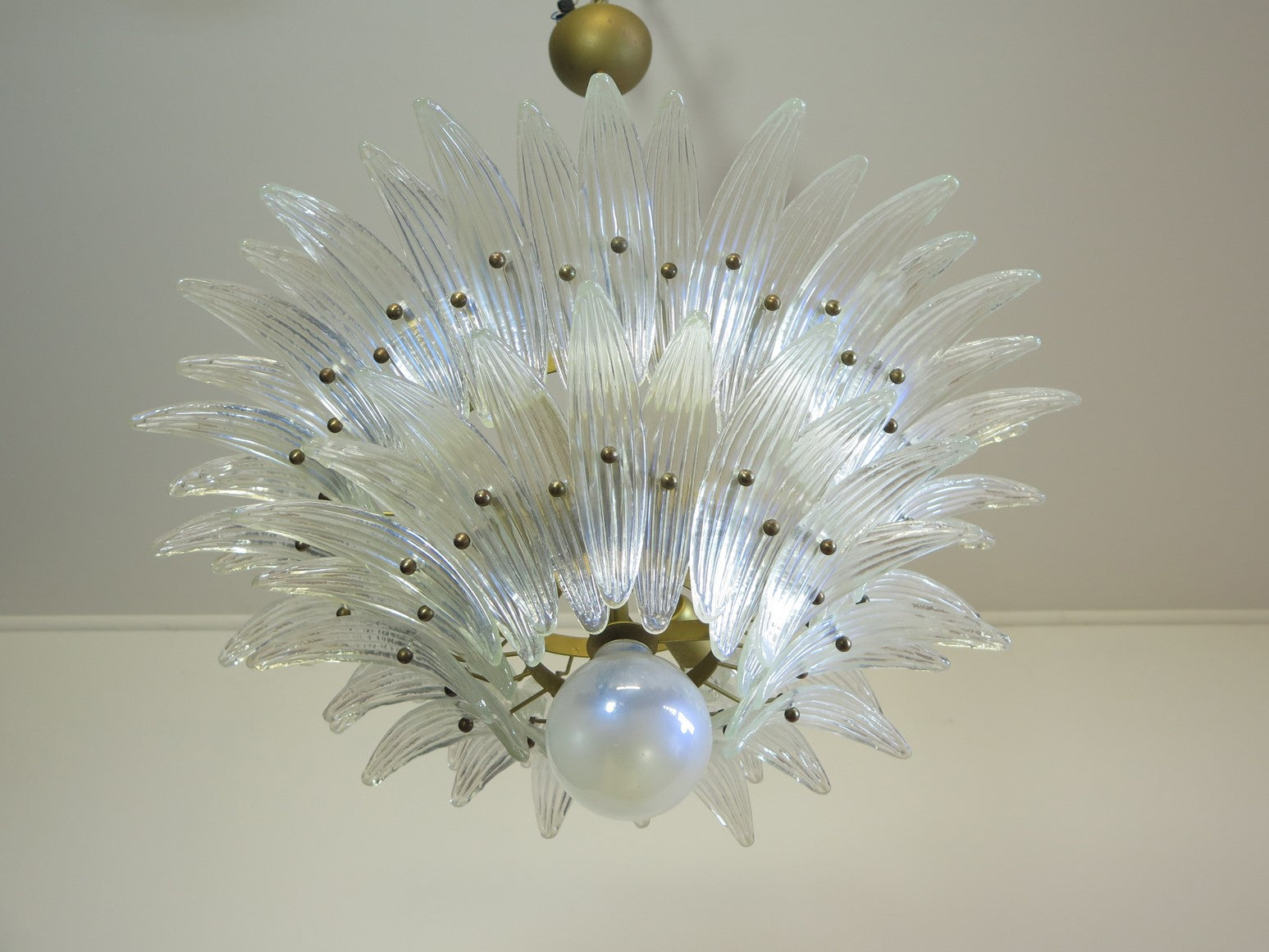 Mid-Century Murano Chandelier | Punto di Luce |  58 Iris-Clear Palmette Glass