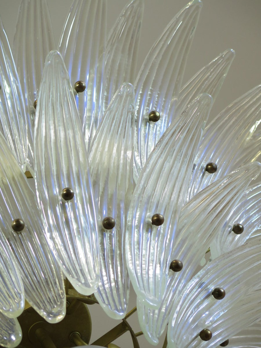 Mid-Century Murano Chandelier | Punto di Luce |  58 Iris-Clear Palmette Glass