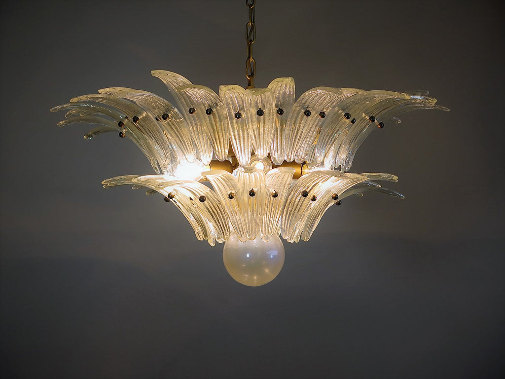 Mid-Century Murano Chandelier | Punto di Luce |  58 Iris-Clear Palmette Glass