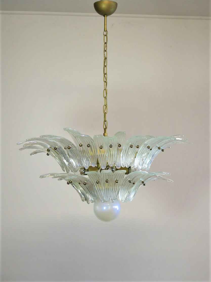 Mid-Century Murano Chandelier | Punto di Luce |  58 Iris-Clear Palmette Glass