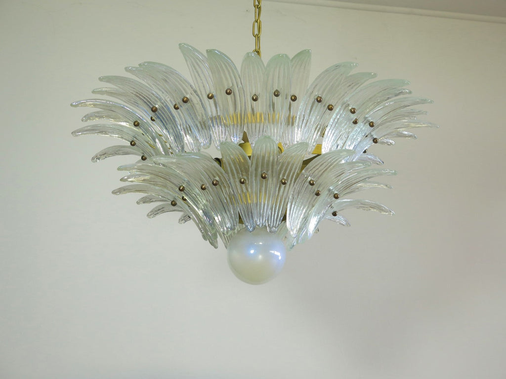 Mid-Century Murano Chandelier | Punto di Luce |  58 Iris-Clear Palmette Glass