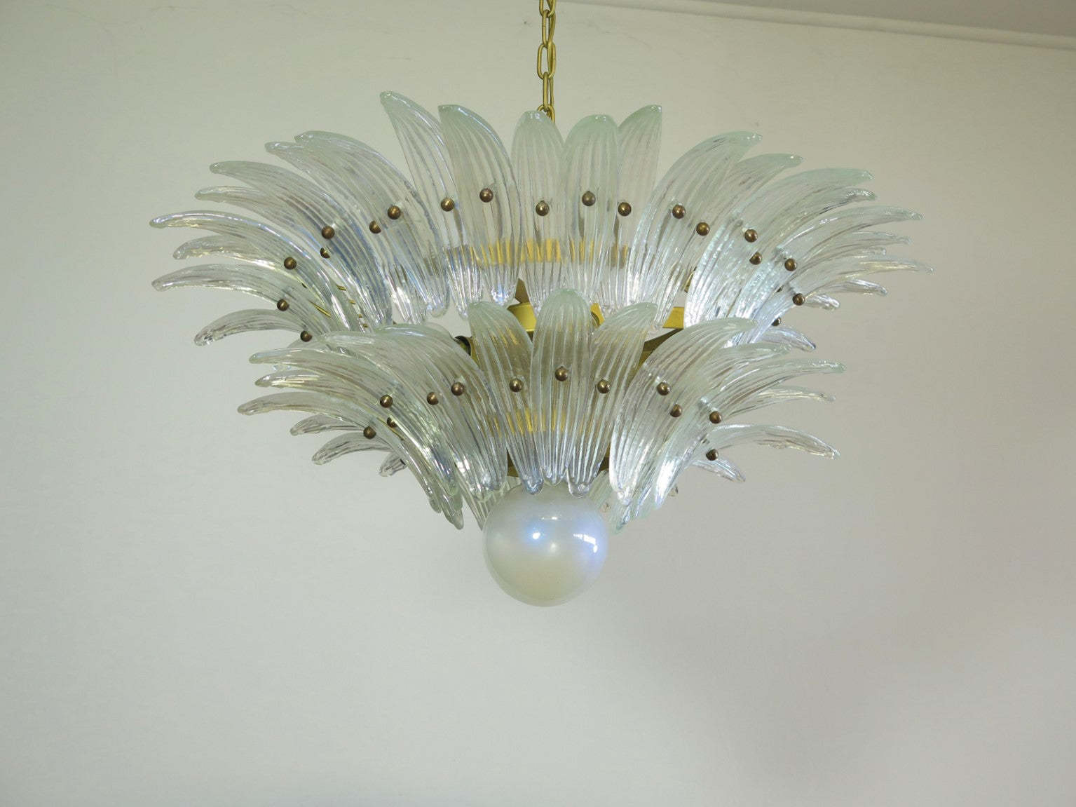 Mid-Century Murano Chandelier | Punto di Luce |  58 Iris-Clear Palmette Glass