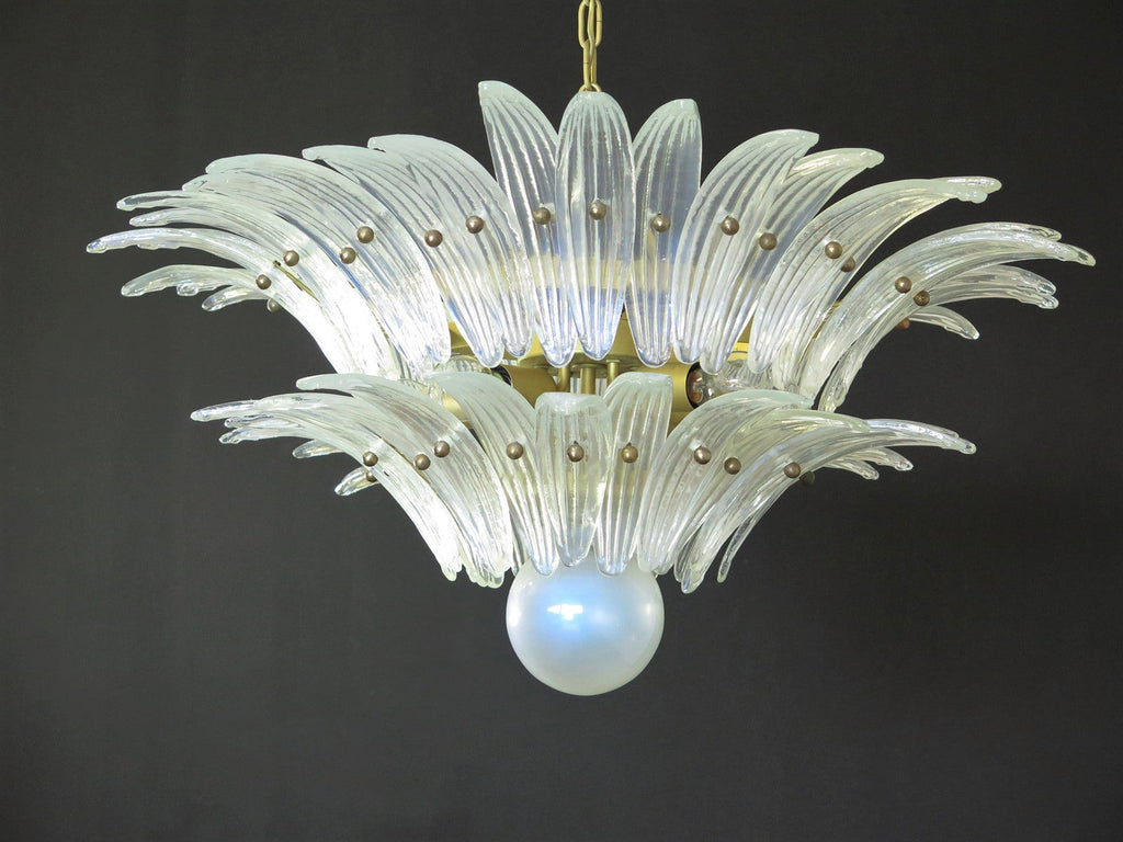 Mid-Century Murano Chandelier | Punto di Luce |  58 Iris-Clear Palmette Glass