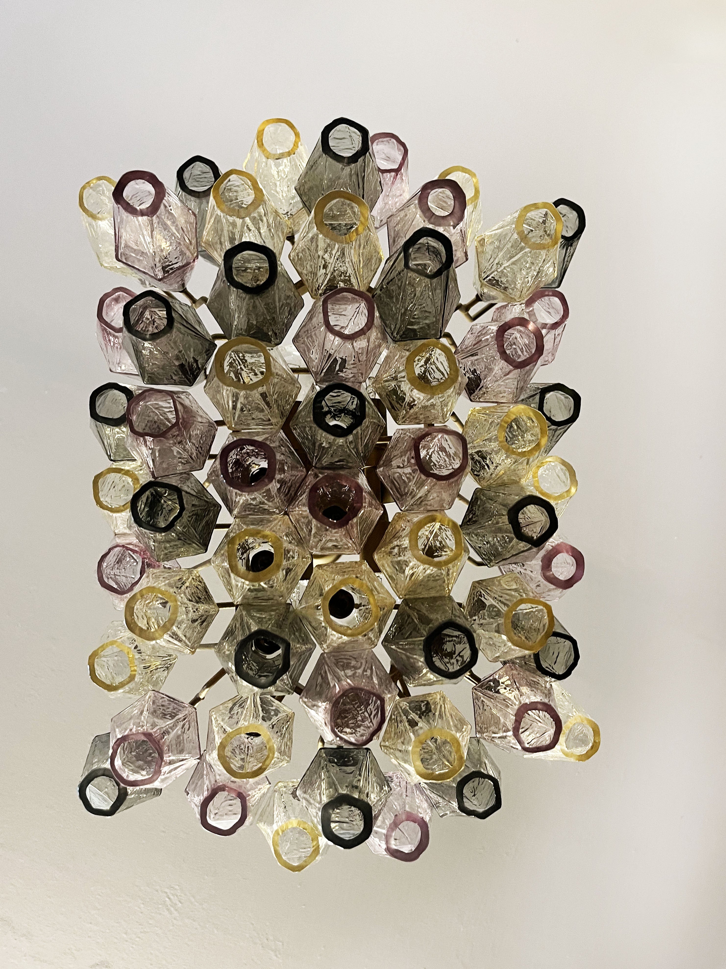 Mid-Century Murano Chandelier | Punto di Luce |  56 Multicolored Poliedri Glass