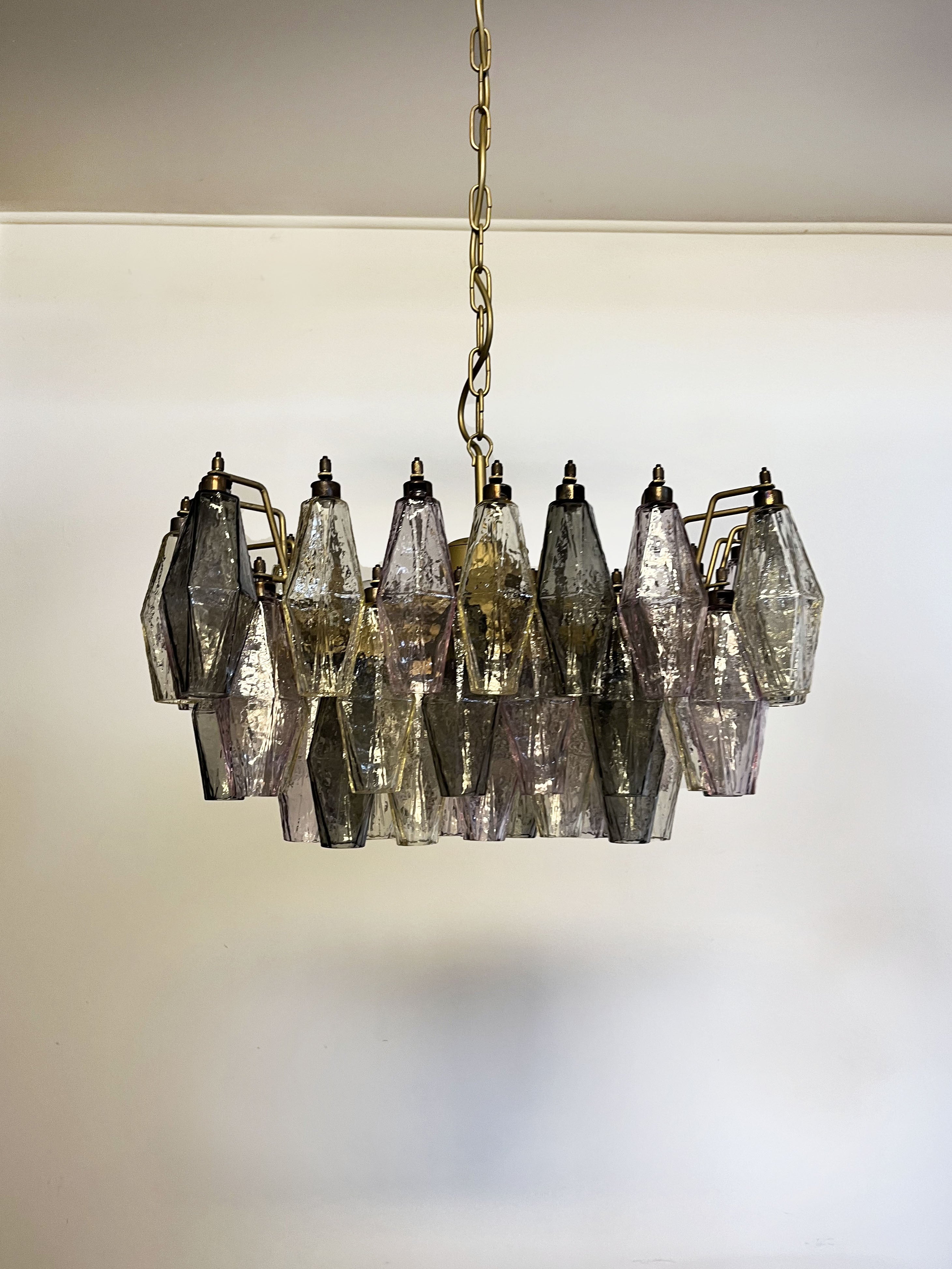 Mid-Century Murano Chandelier | Punto di Luce |  56 Multicolored Poliedri Glass