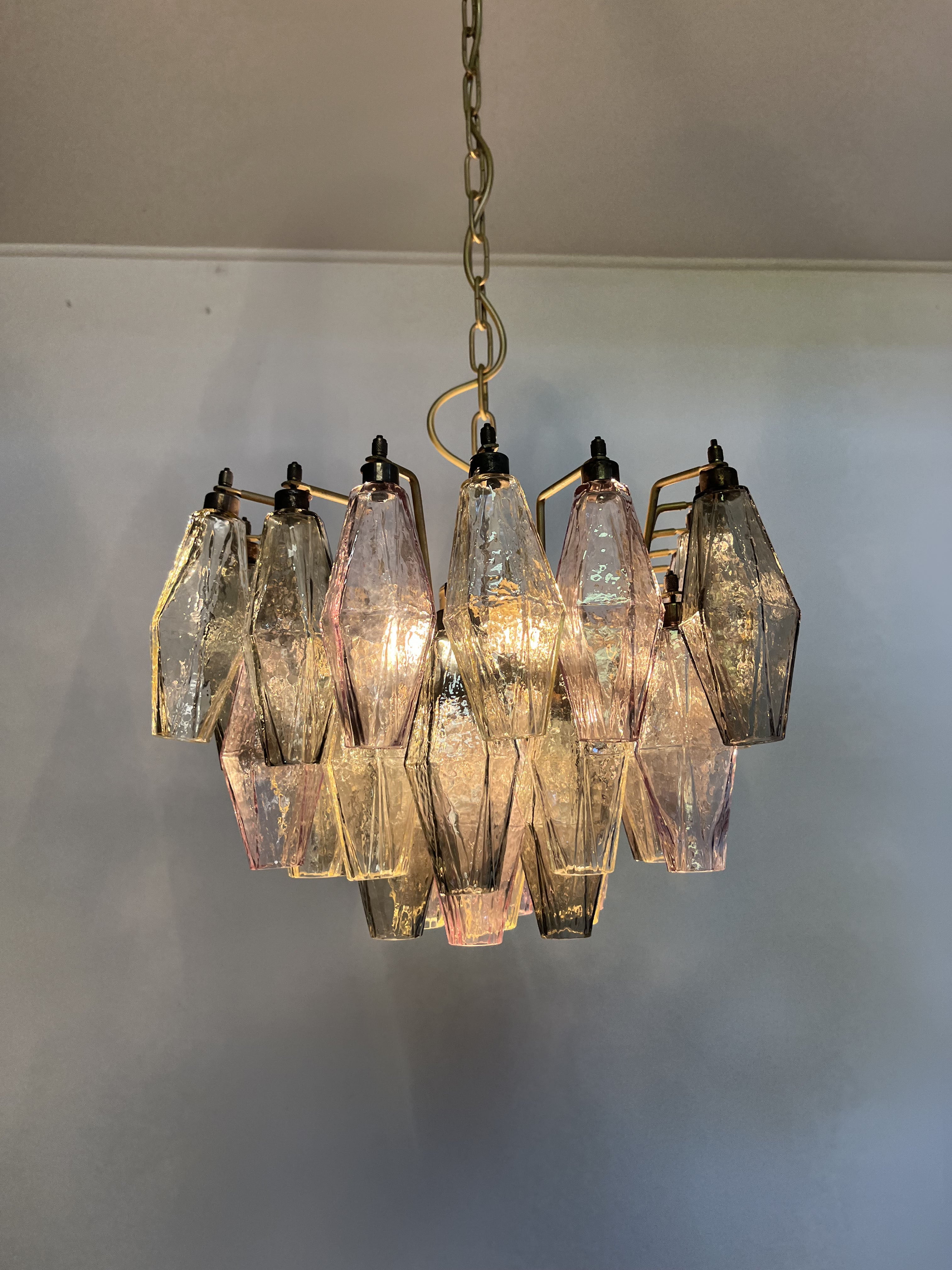 Mid-Century Murano Chandelier | Punto di Luce |  56 Multicolored Poliedri Glass