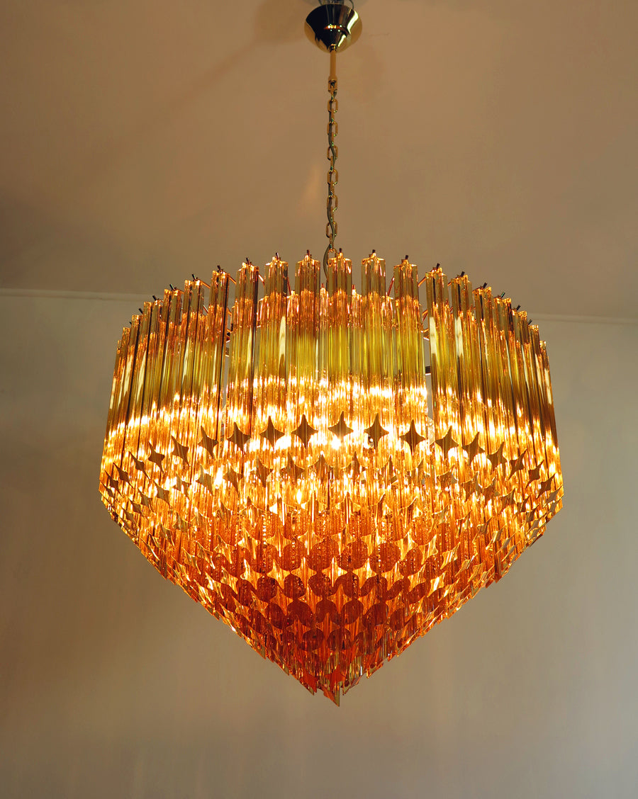 Mid-Century Murano Chandelier | Punto di Luce |  265 Yellow Prism Glass