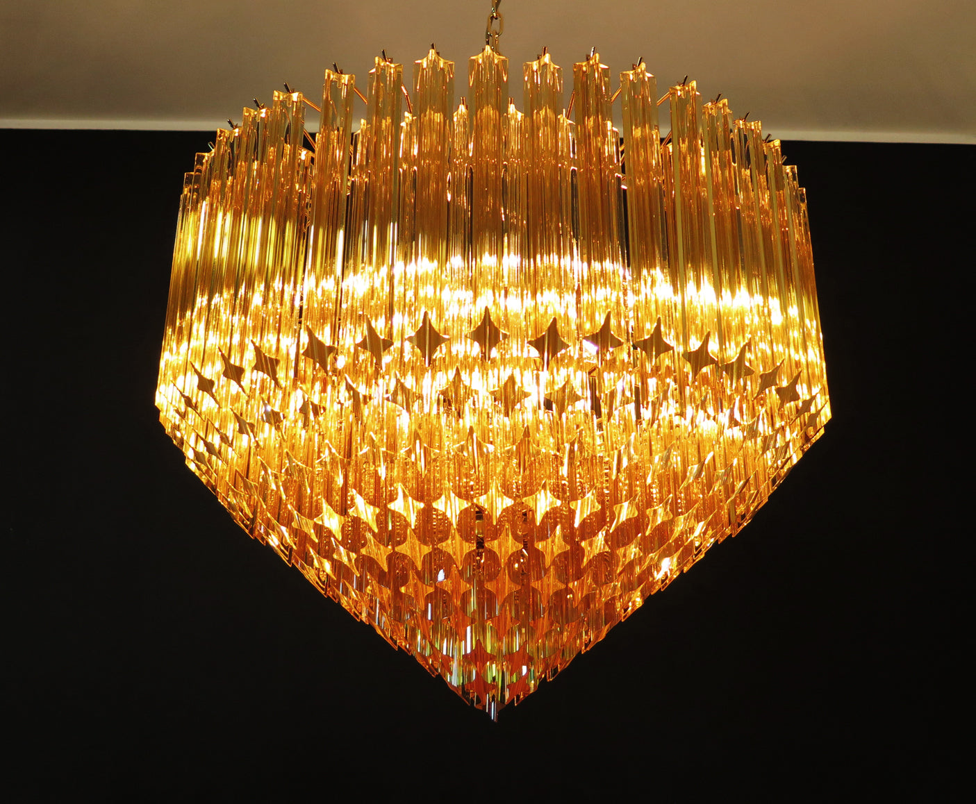 Mid-Century Murano Chandelier | Punto di Luce |  265 Yellow Prism Glass