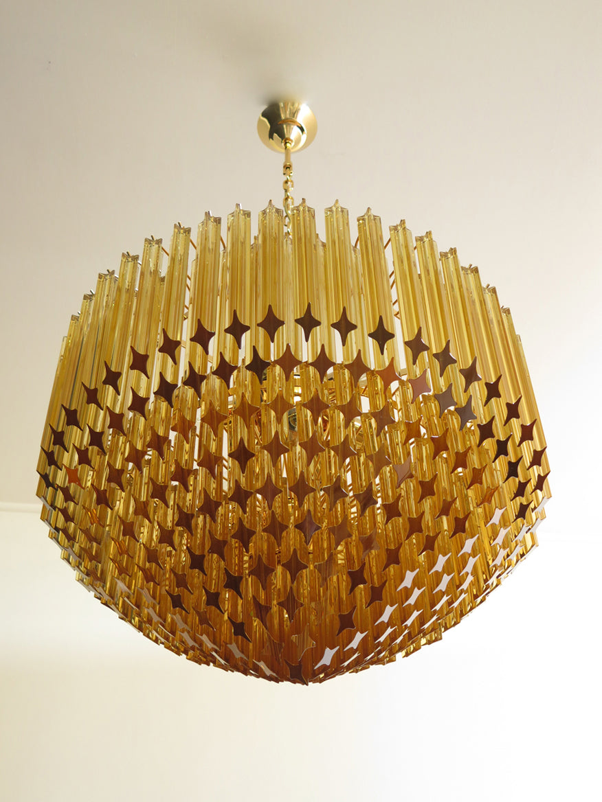 Mid-Century Murano Chandelier | Punto di Luce |  265 Yellow Prism Glass