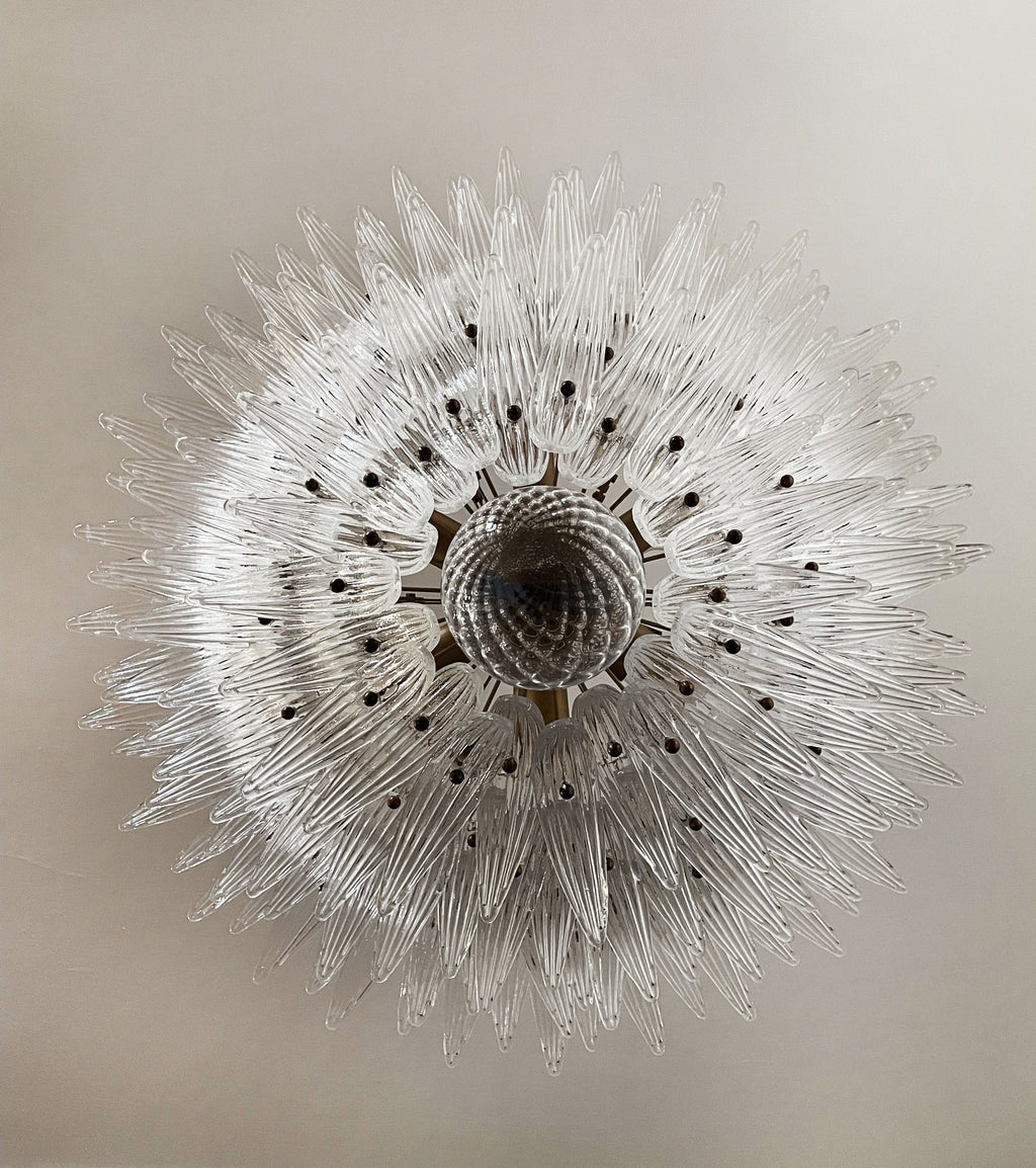 Mid-Century Murano Chandelier | Punto di Luce |  163 Clear Palmette Glass