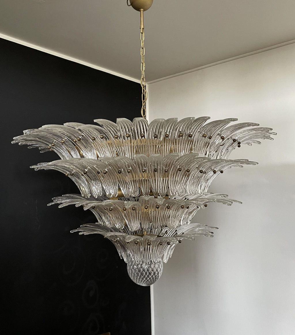 Mid-Century Murano Chandelier | Punto di Luce |  163 Clear Palmette Glass