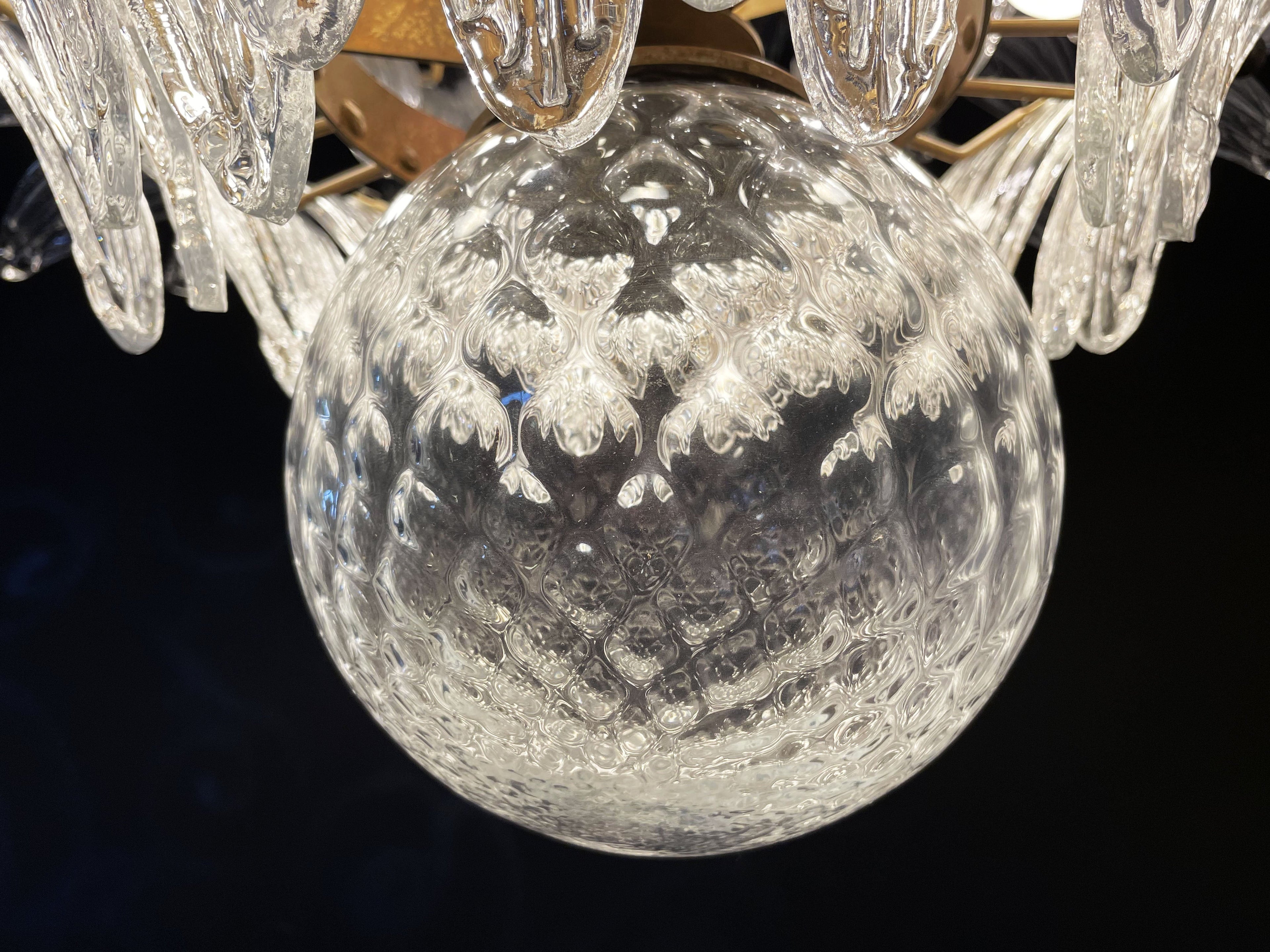 Mid-Century Murano Chandelier | Punto di Luce |  163 Clear Palmette Glass