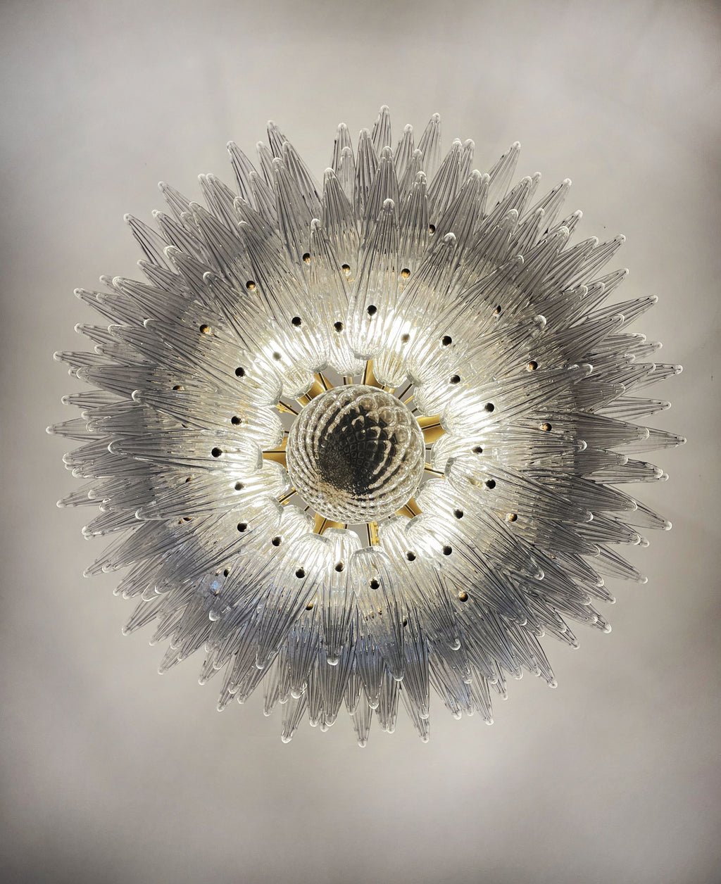 Mid-Century Murano Chandelier | Punto di Luce |  163 Clear Palmette Glass