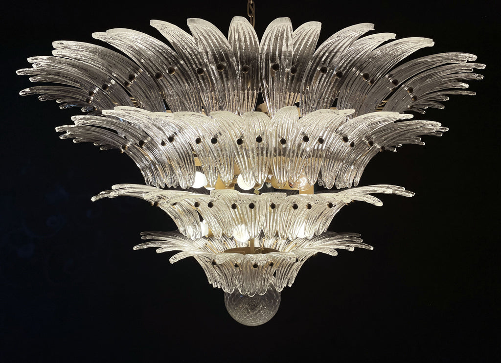 Mid-Century Murano Chandelier | Punto di Luce |  163 Clear Palmette Glass