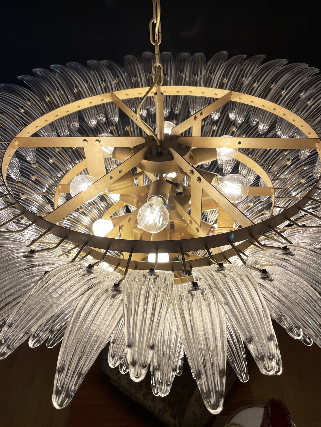 Mid-Century Murano Chandelier | Punto di Luce |  163 Clear Palmette Glass