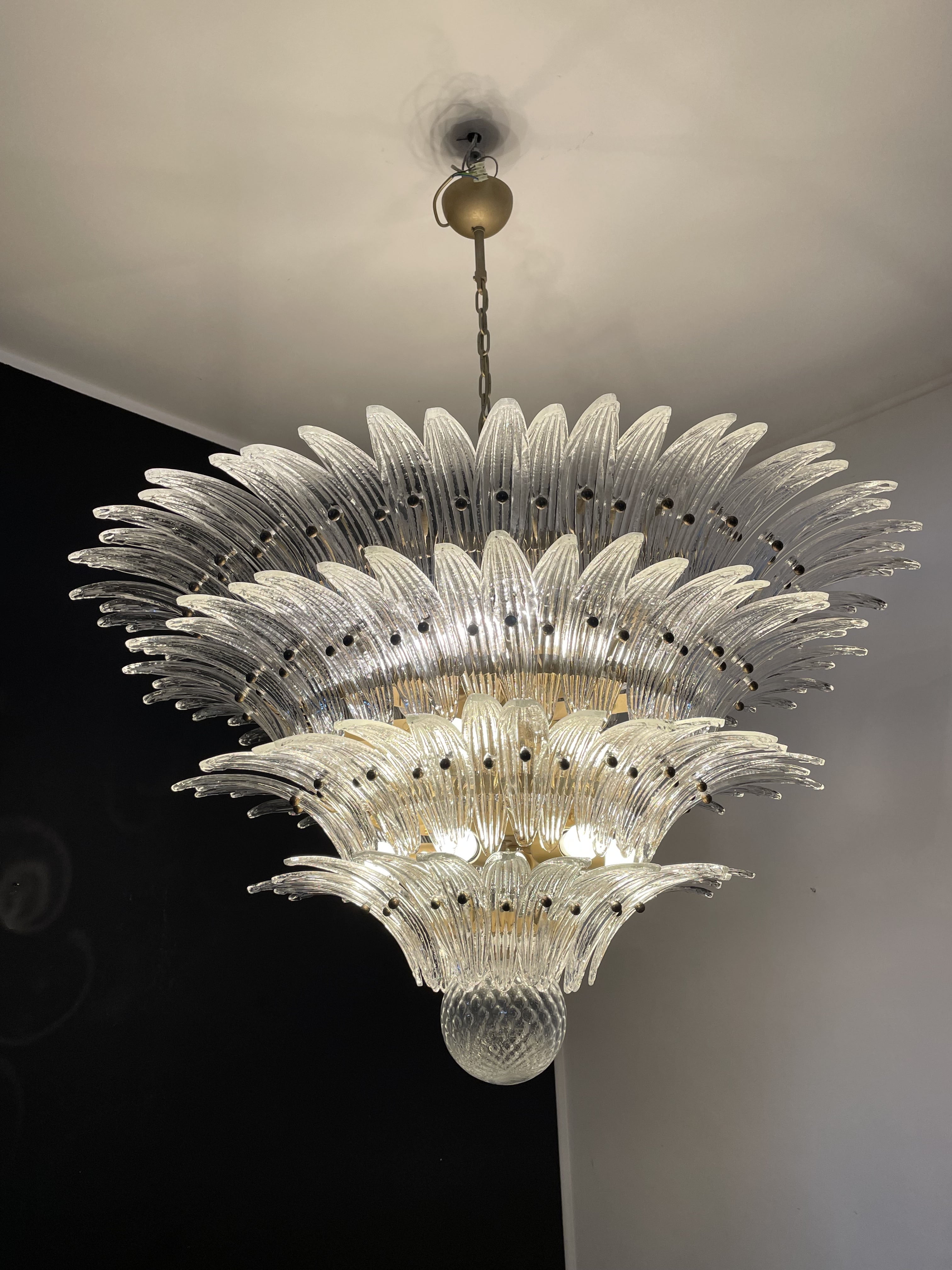 Mid-Century Murano Chandelier | Punto di Luce |  163 Clear Palmette Glass