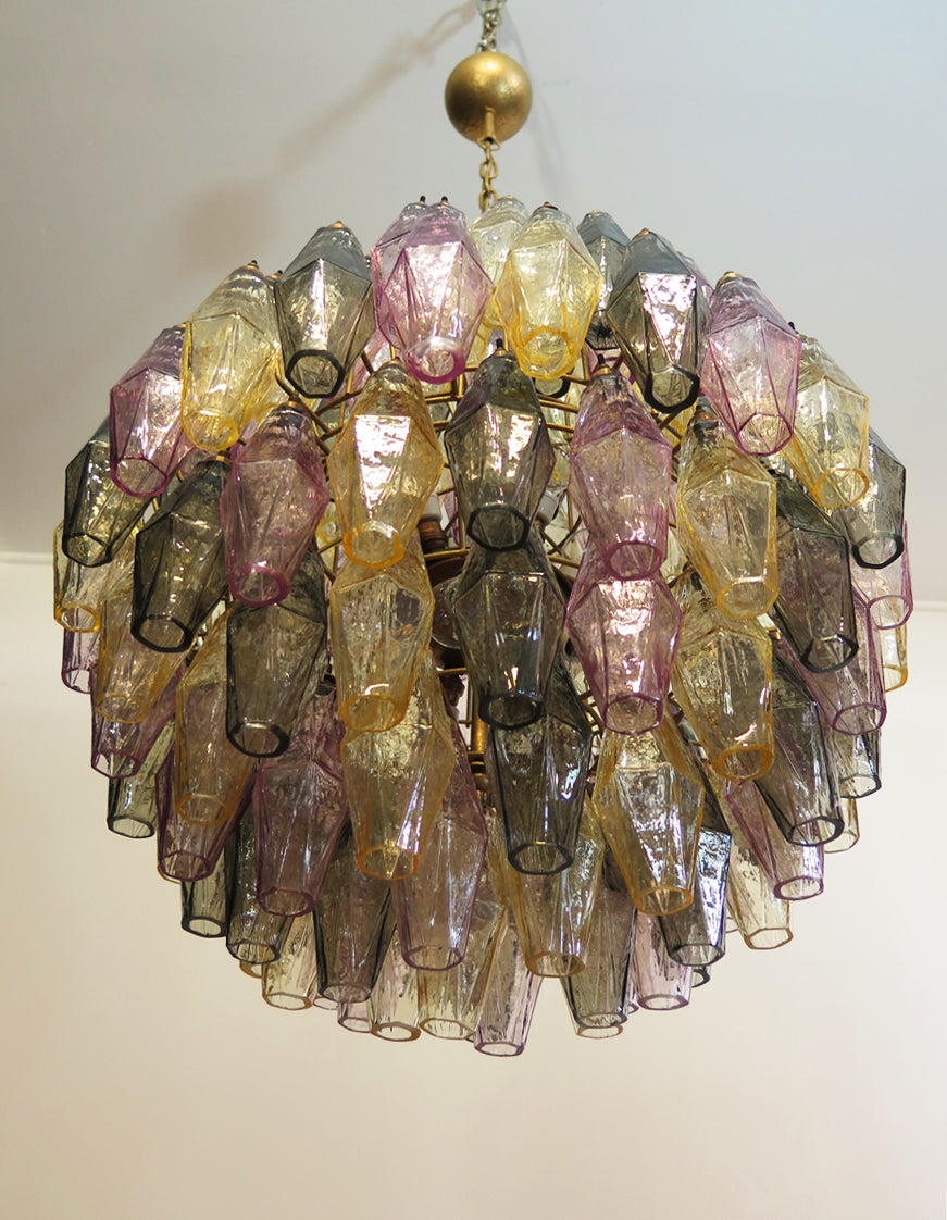 Mid-Century Murano Chandelier | Punto di Luce |  140 Multicolored Poliedri Glass