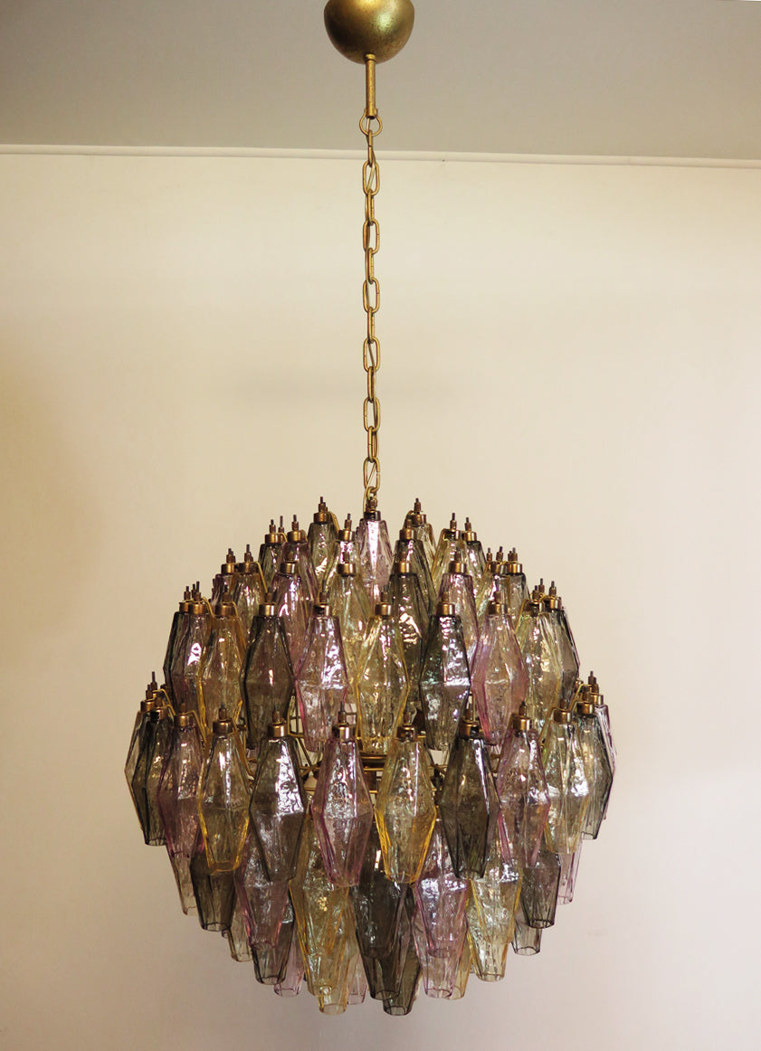 Mid-Century Murano Chandelier | Punto di Luce |  140 Multicolored Poliedri Glass