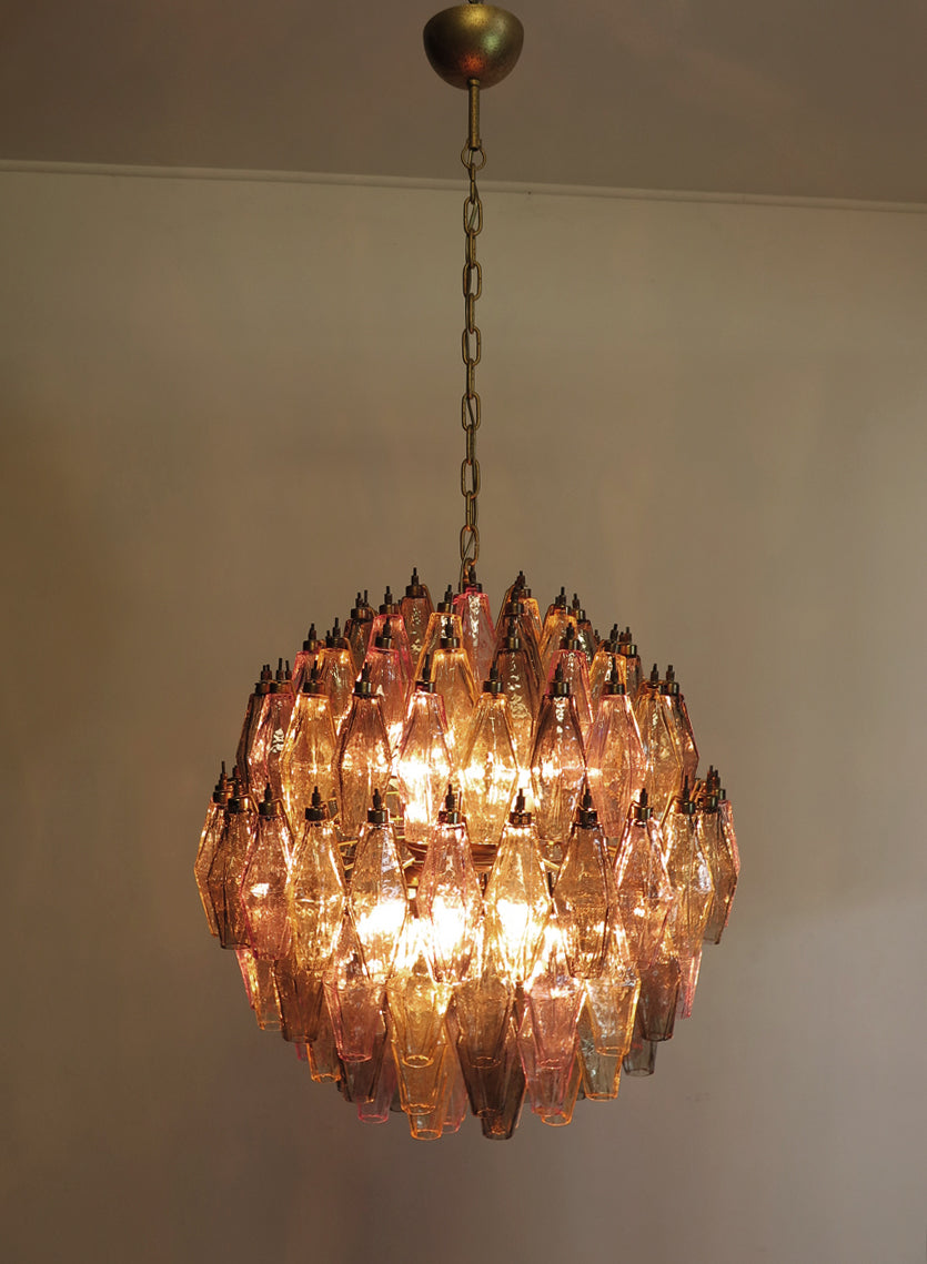 Mid-Century Murano Chandelier | Punto di Luce |  140 Multicolored Poliedri Glass