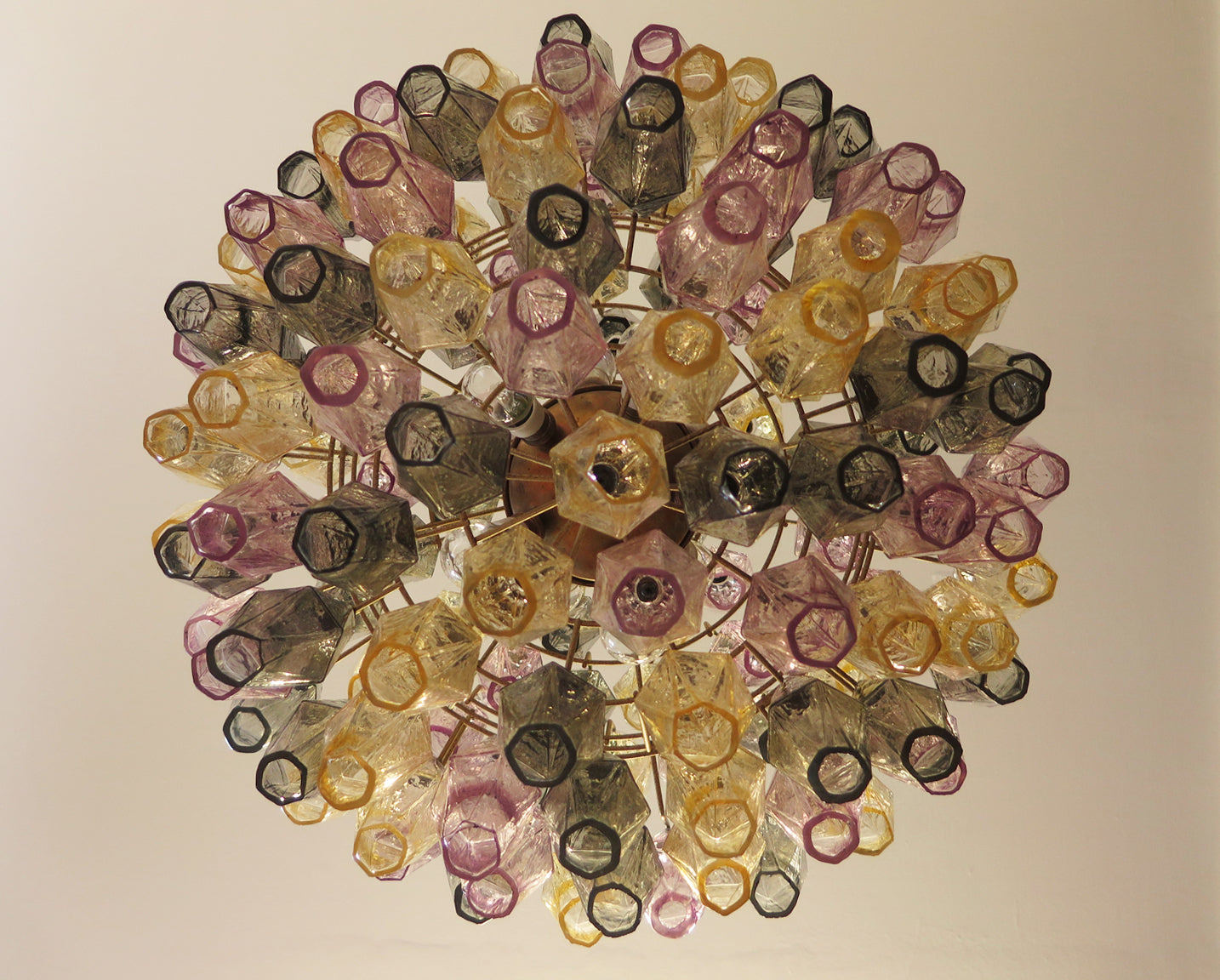 Mid-Century Murano Chandelier | Punto di Luce |  140 Multicolored Poliedri Glass