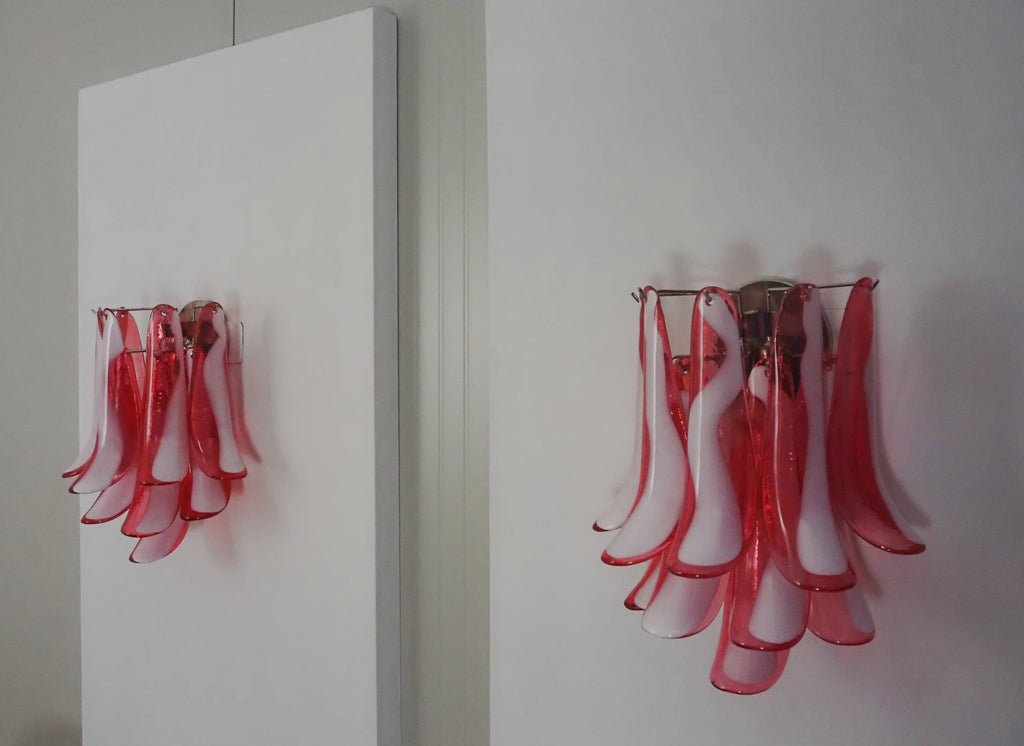 Mid-Century Murano Wall Lamp | Punto di Luce |  10 Red Petal Glass | Punto di Luce |  1 Pair