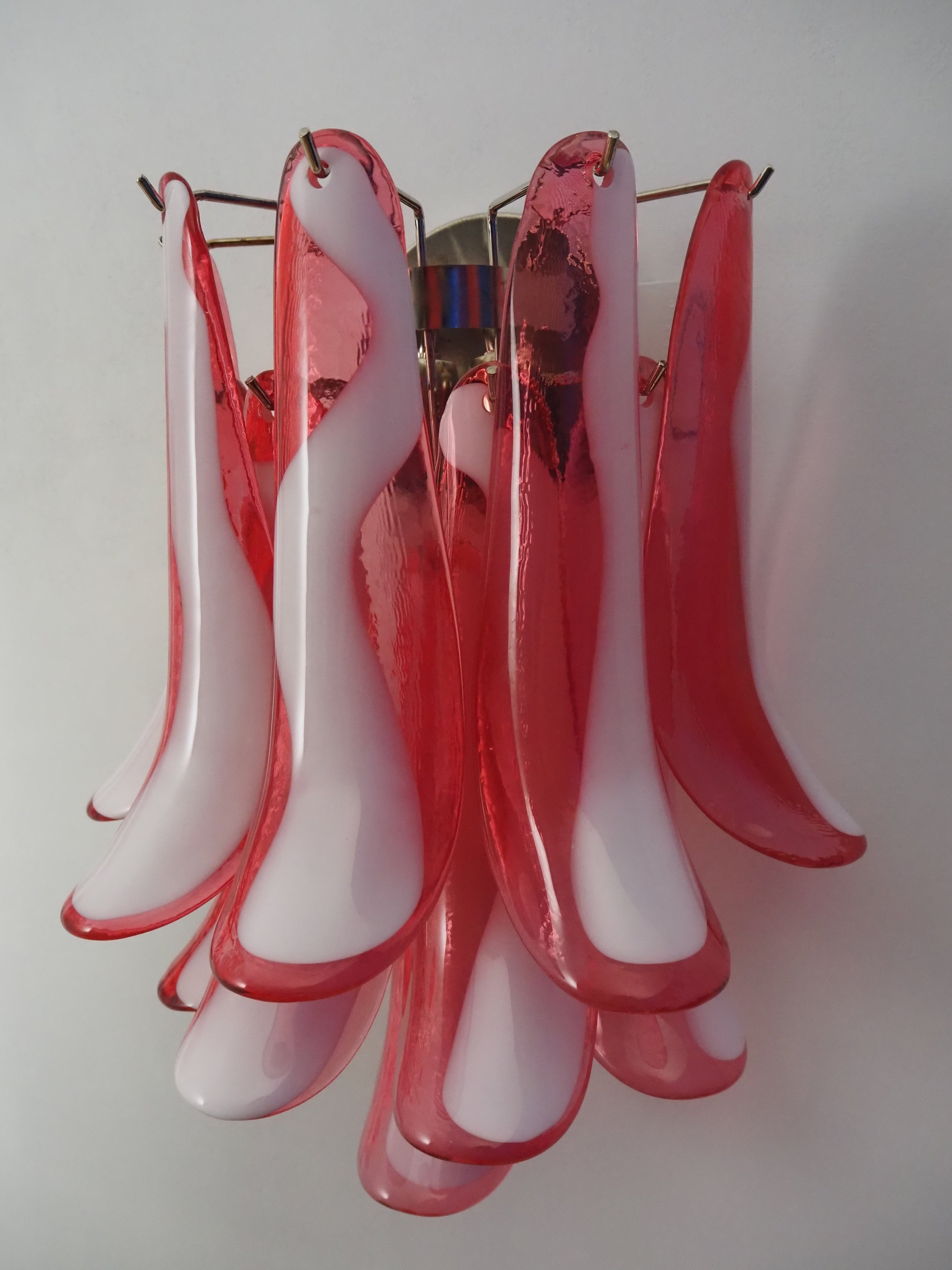 Mid-Century Murano Wall Lamp | Punto di Luce |  10 Red Petal Glass | Punto di Luce |  1 Pair